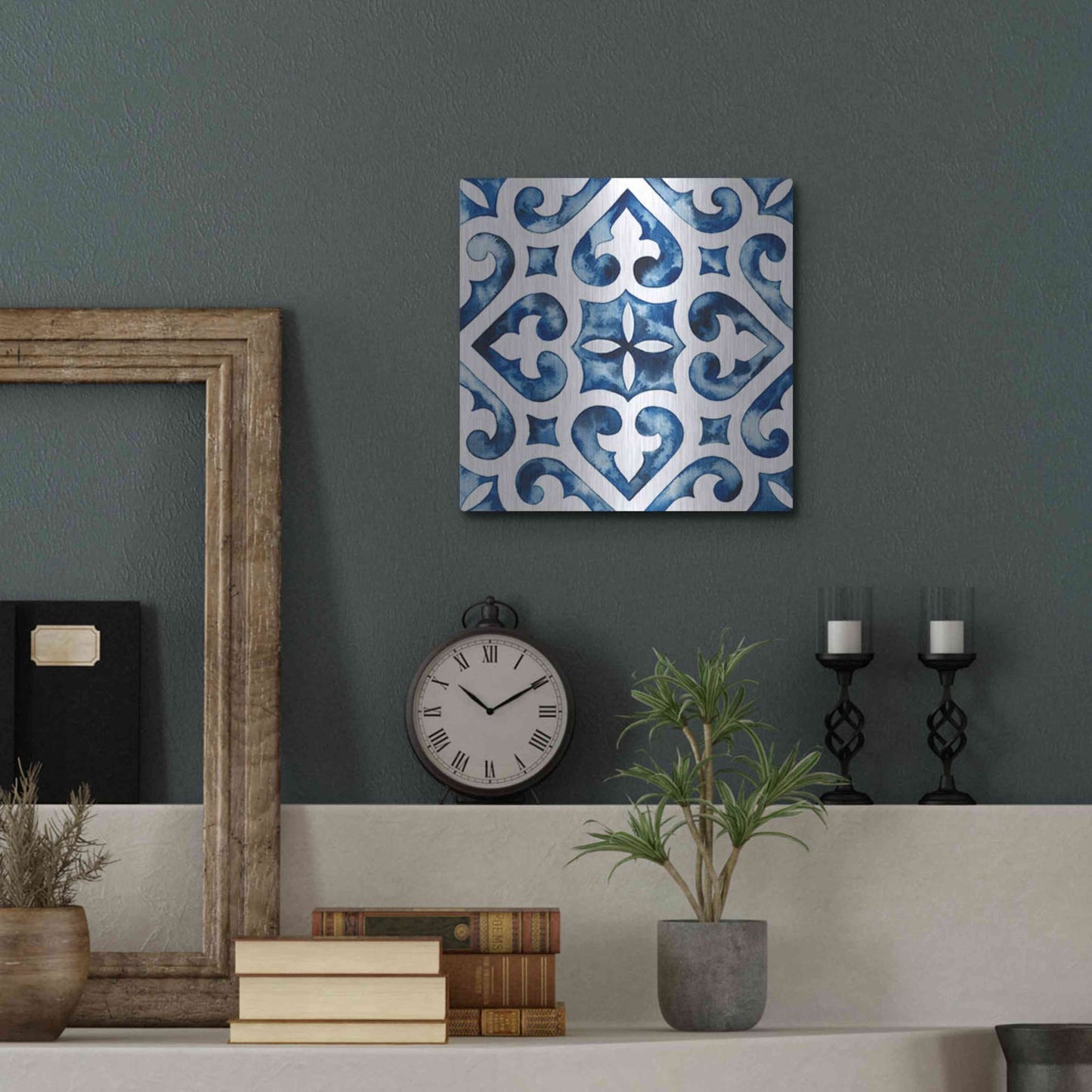Luxe Metal Art 'Cobalt Tile VI' by Grace Popp, Metal Wall Art,12x12