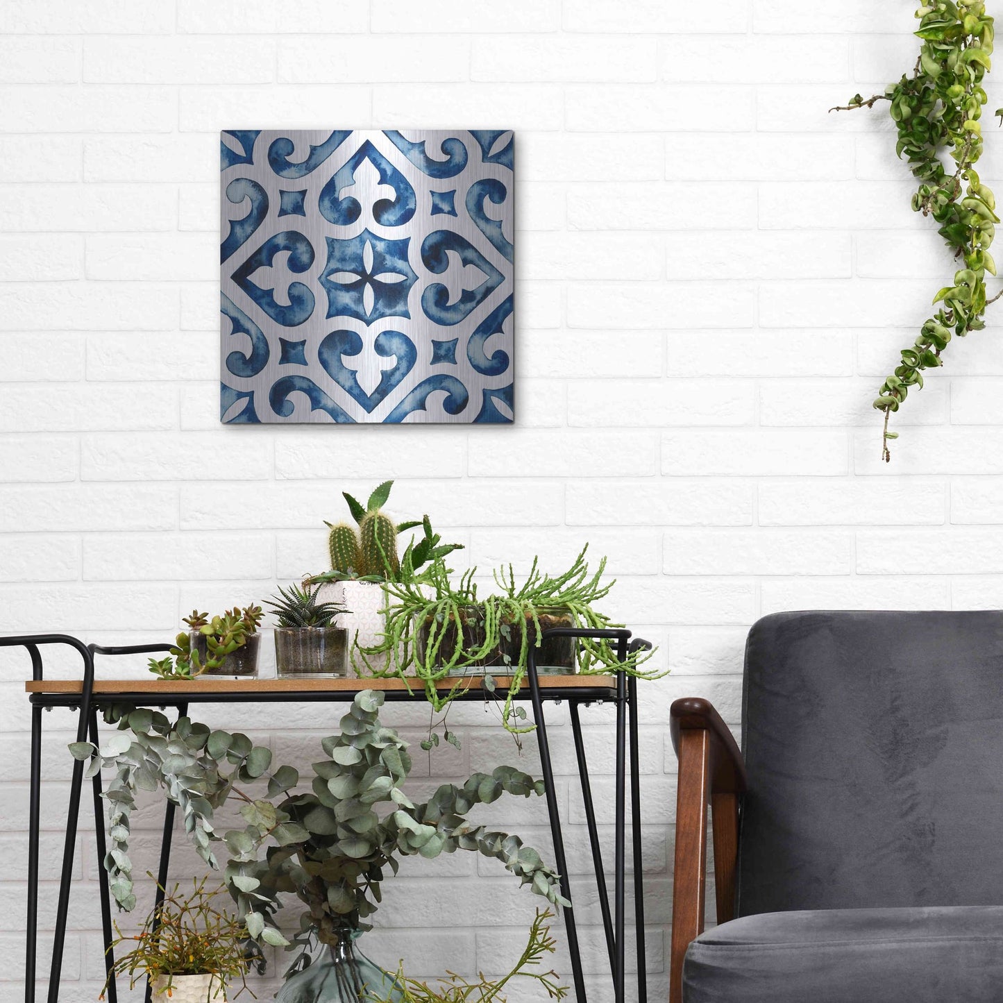 Luxe Metal Art 'Cobalt Tile VI' by Grace Popp, Metal Wall Art,12x12