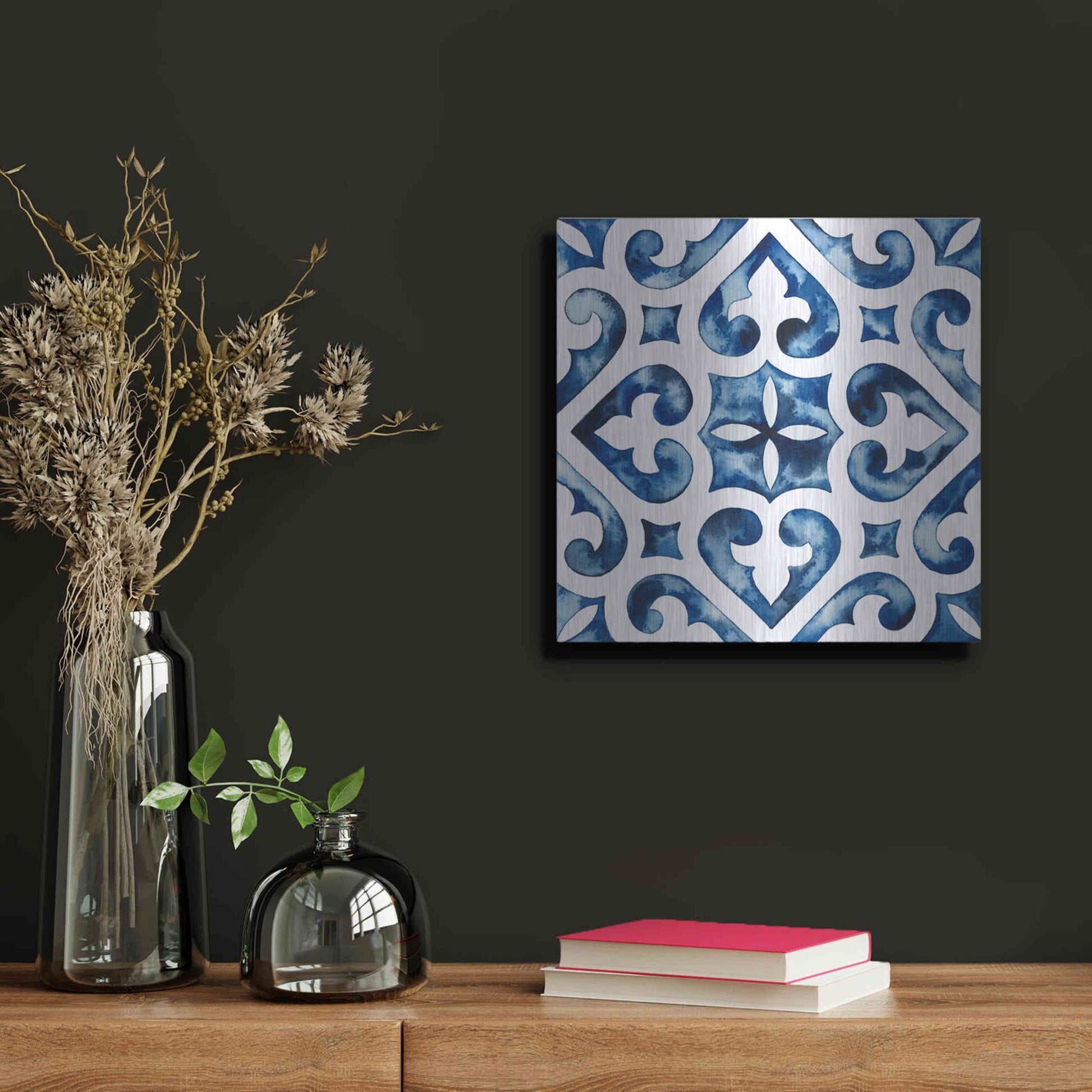 Luxe Metal Art 'Cobalt Tile VI' by Grace Popp, Metal Wall Art,12x12