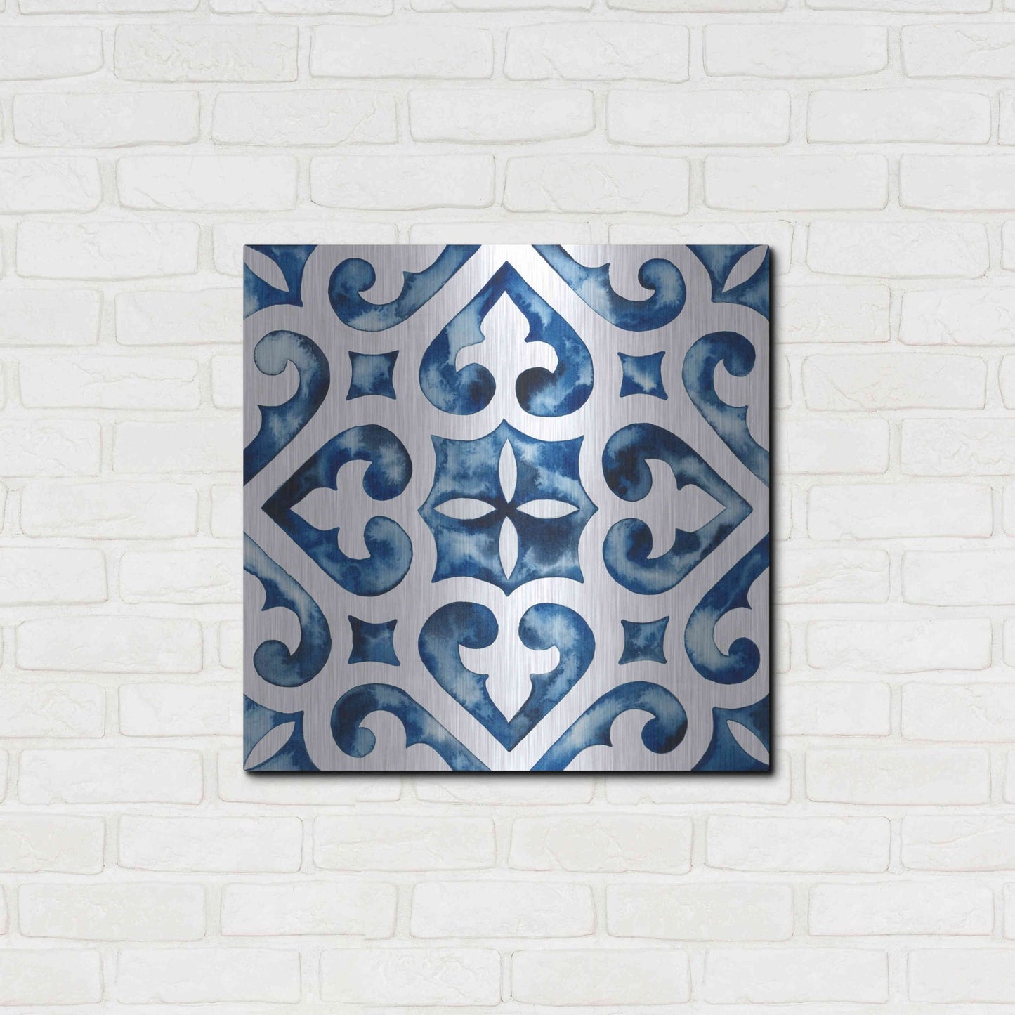 Luxe Metal Art 'Cobalt Tile VI' by Grace Popp, Metal Wall Art,24x24