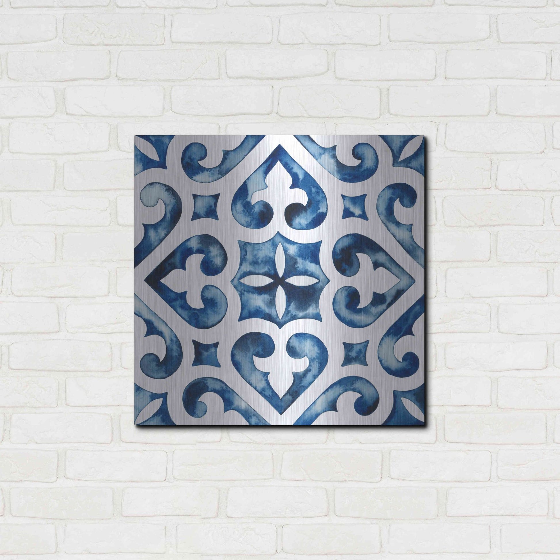Luxe Metal Art 'Cobalt Tile VI' by Grace Popp, Metal Wall Art,24x24