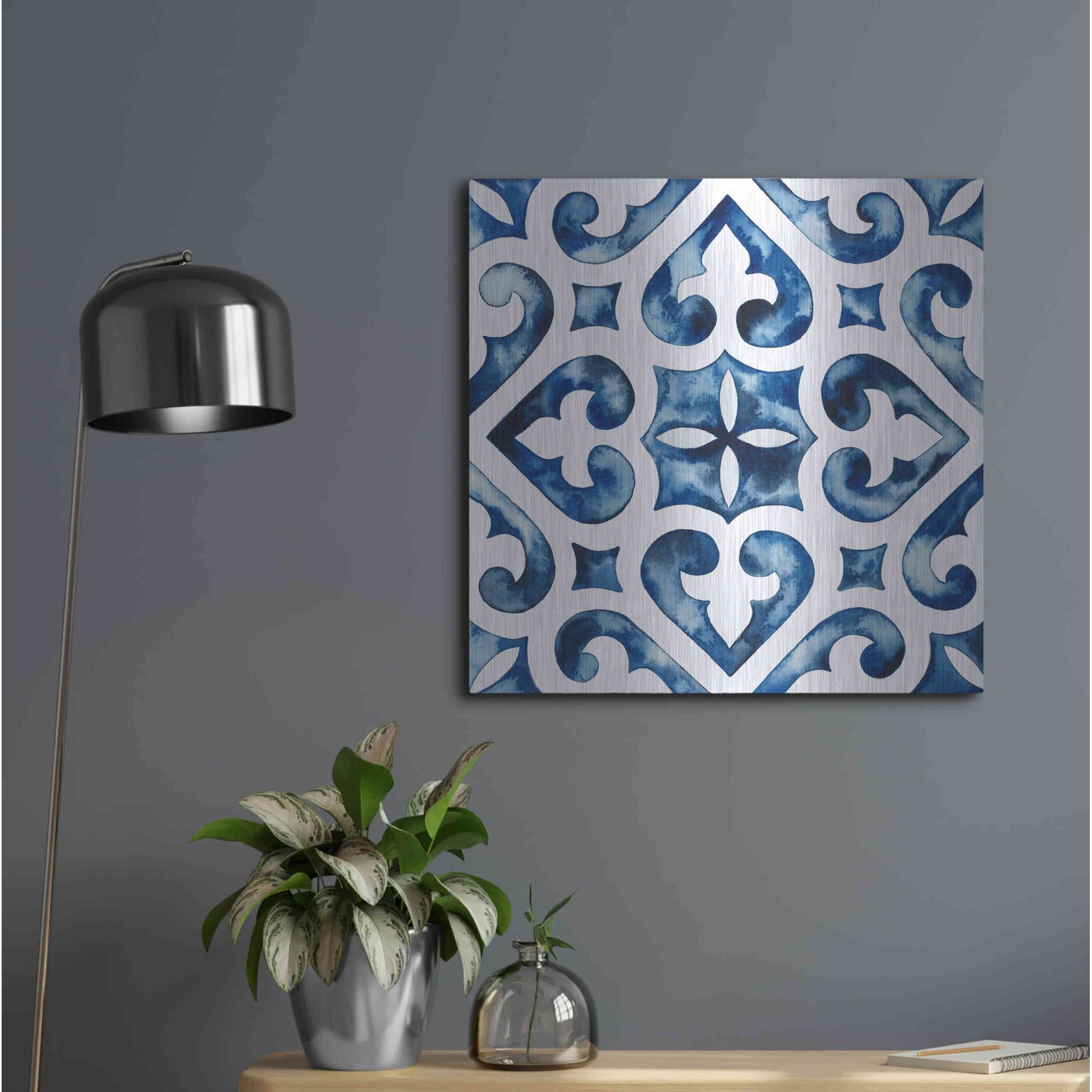 Luxe Metal Art 'Cobalt Tile VI' by Grace Popp, Metal Wall Art,24x24
