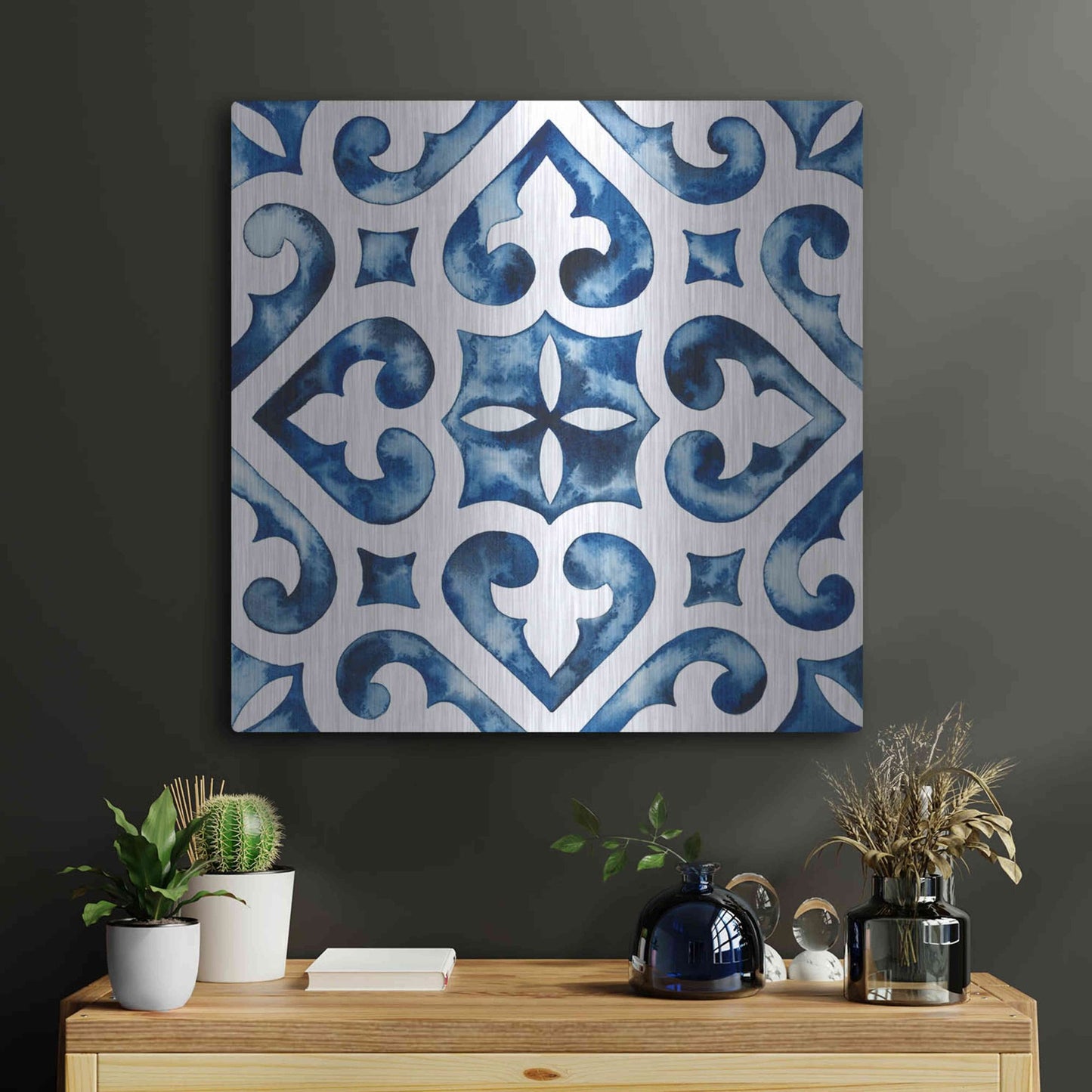 Luxe Metal Art 'Cobalt Tile VI' by Grace Popp, Metal Wall Art,24x24