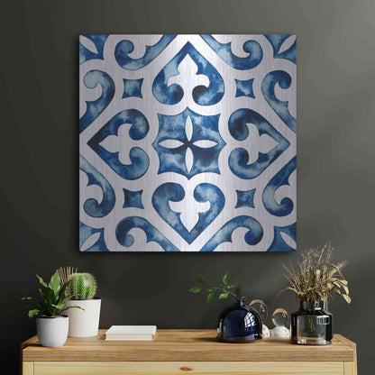 Luxe Metal Art 'Cobalt Tile VI' by Grace Popp, Metal Wall Art,24x24