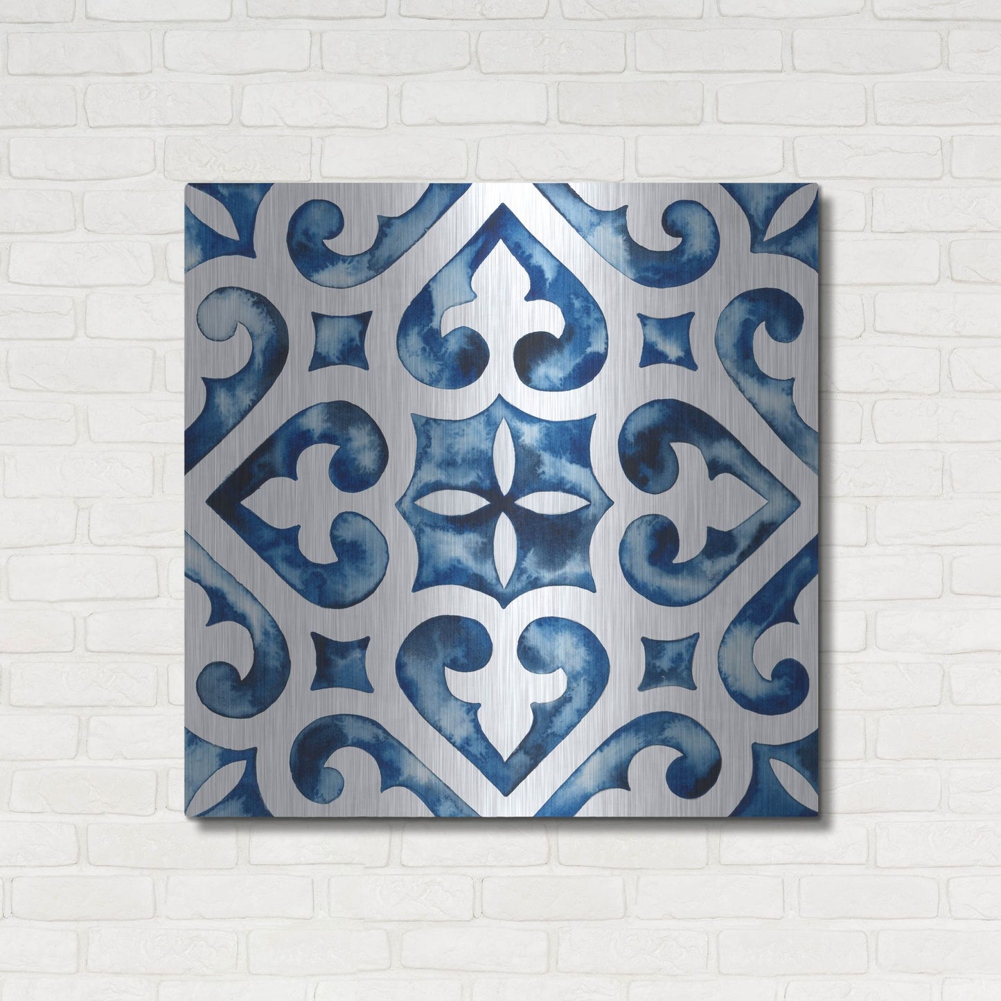Luxe Metal Art 'Cobalt Tile VI' by Grace Popp, Metal Wall Art,36x36