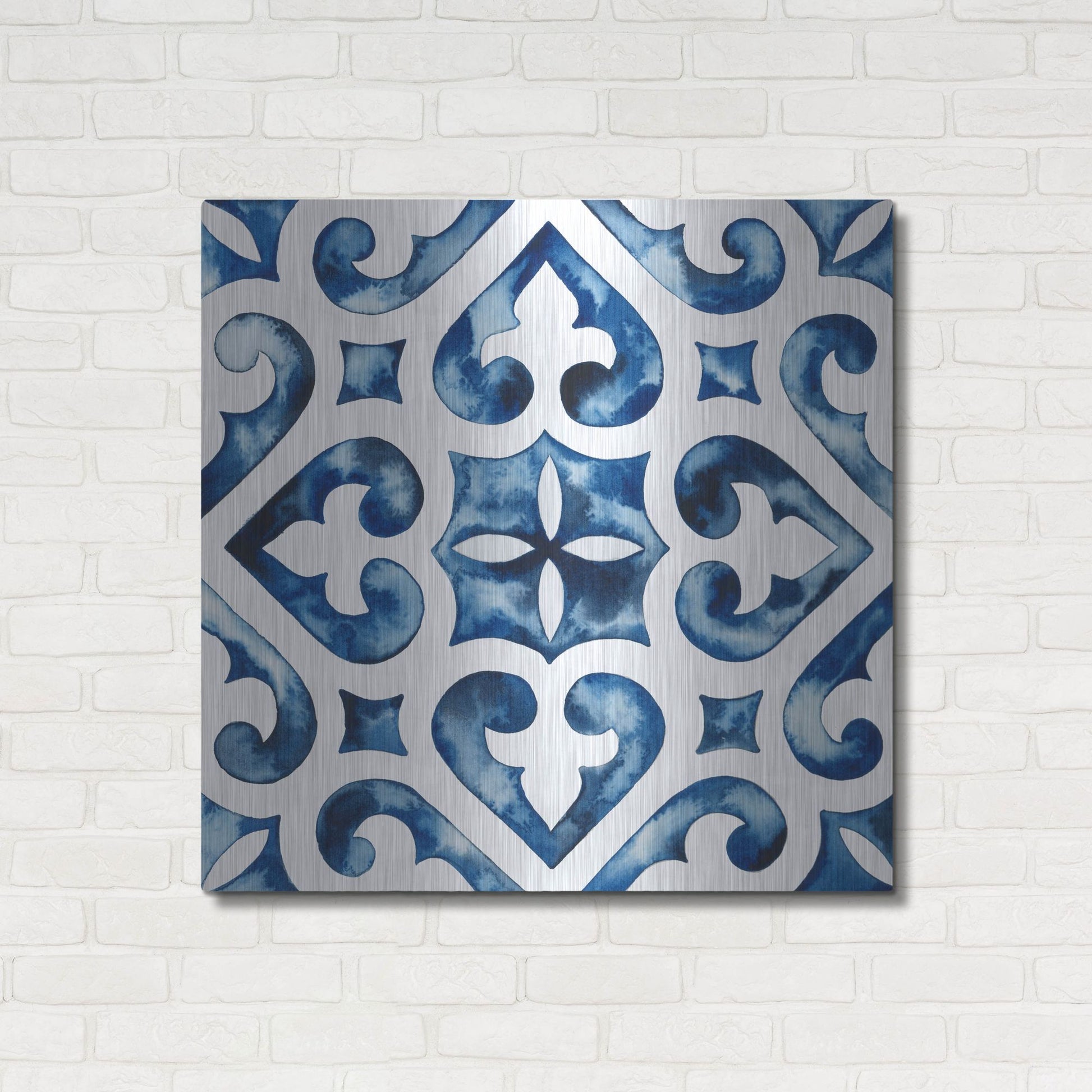 Luxe Metal Art 'Cobalt Tile VI' by Grace Popp, Metal Wall Art,36x36