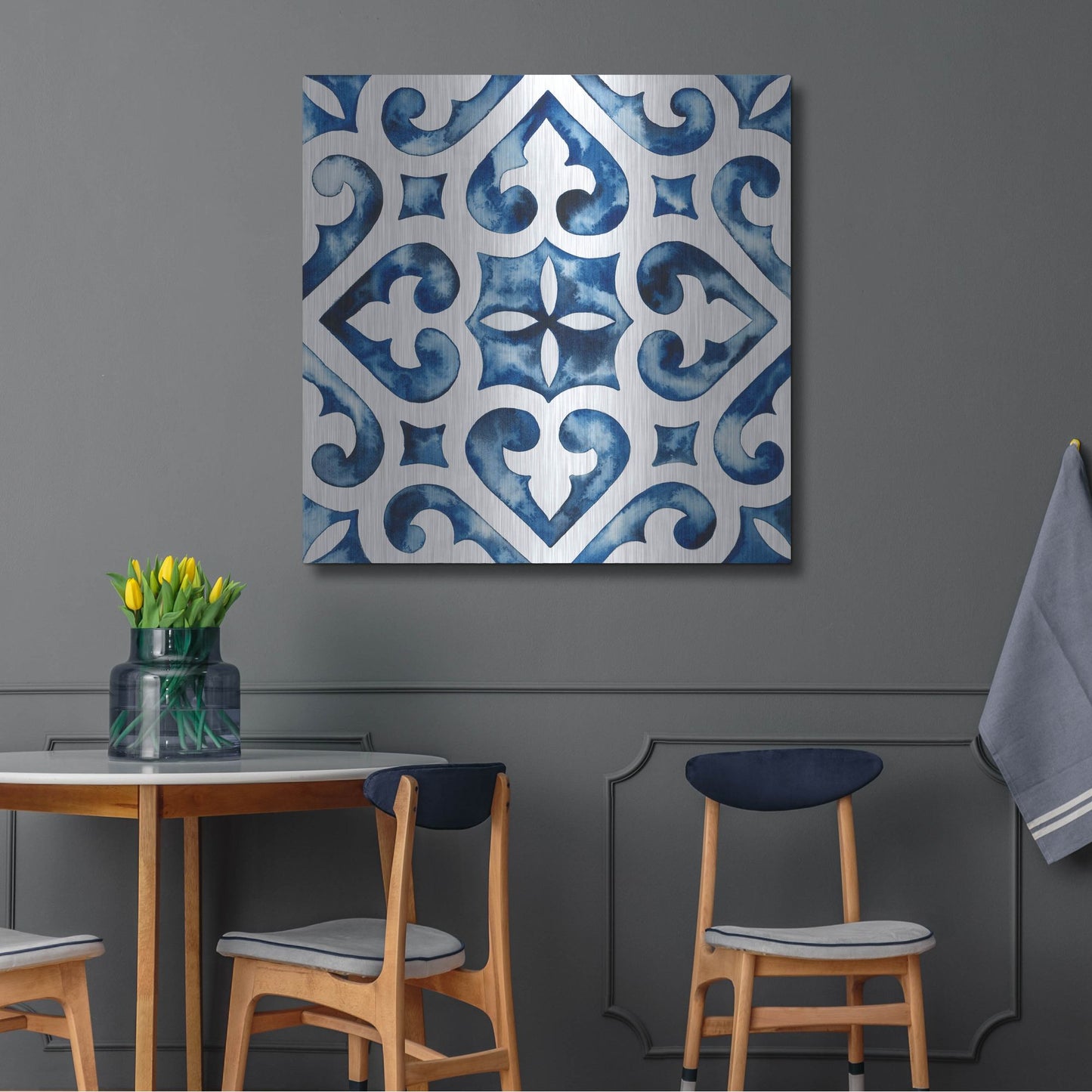 Luxe Metal Art 'Cobalt Tile VI' by Grace Popp, Metal Wall Art,36x36