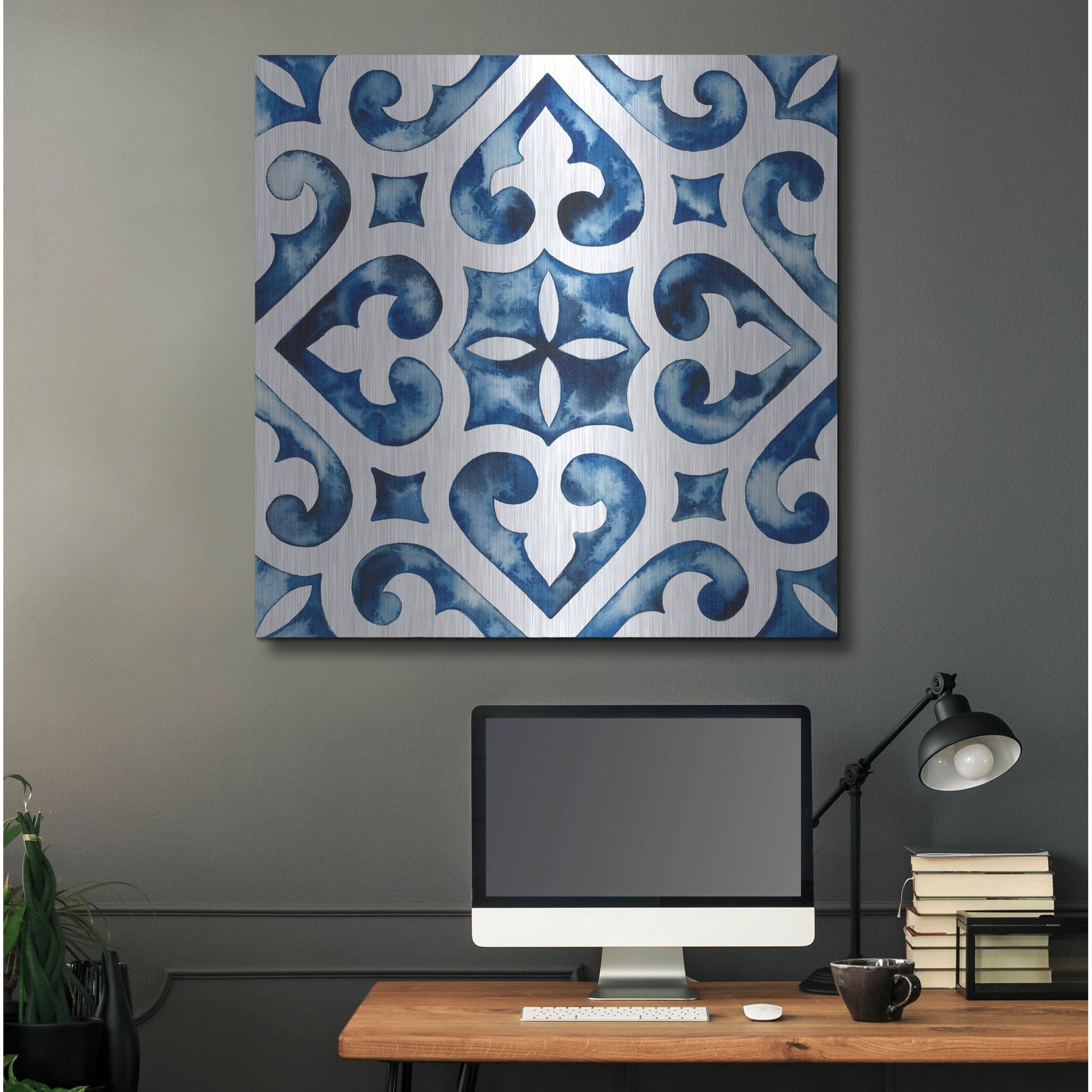 Luxe Metal Art 'Cobalt Tile VI' by Grace Popp, Metal Wall Art,36x36