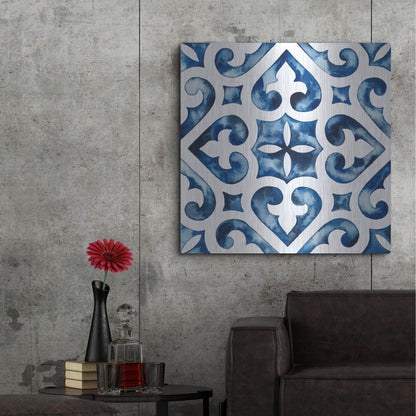 Luxe Metal Art 'Cobalt Tile VI' by Grace Popp, Metal Wall Art,36x36