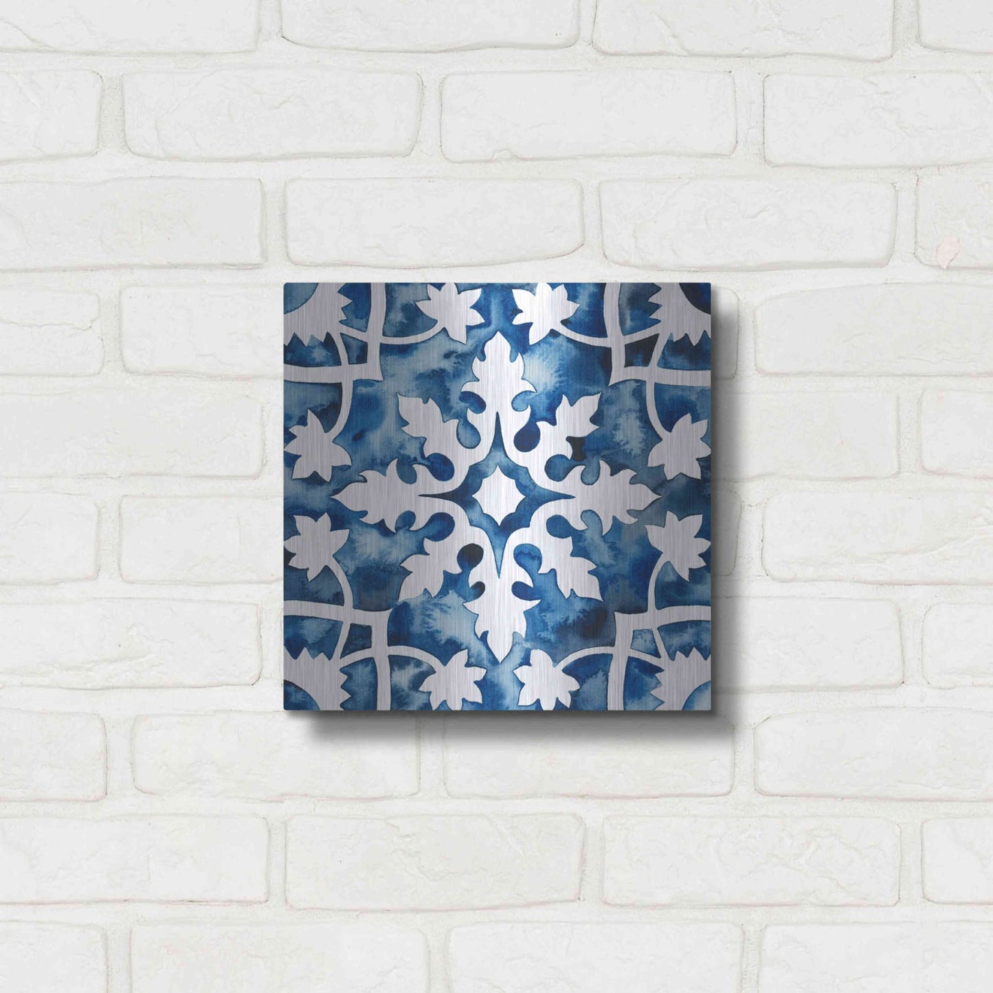 Luxe Metal Art 'Cobalt Tile V' by Grace Popp, Metal Wall Art,12x12