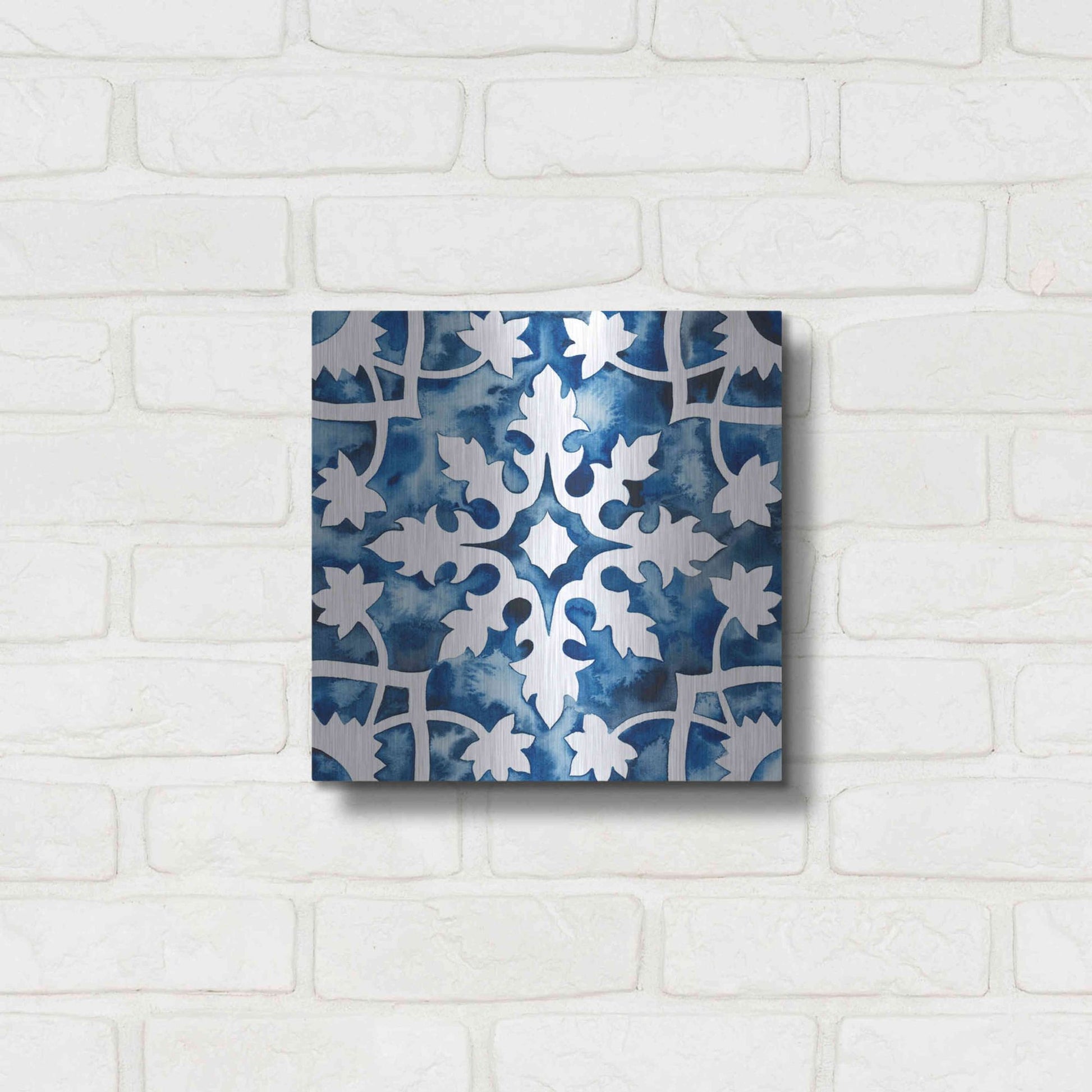 Luxe Metal Art 'Cobalt Tile V' by Grace Popp, Metal Wall Art,12x12