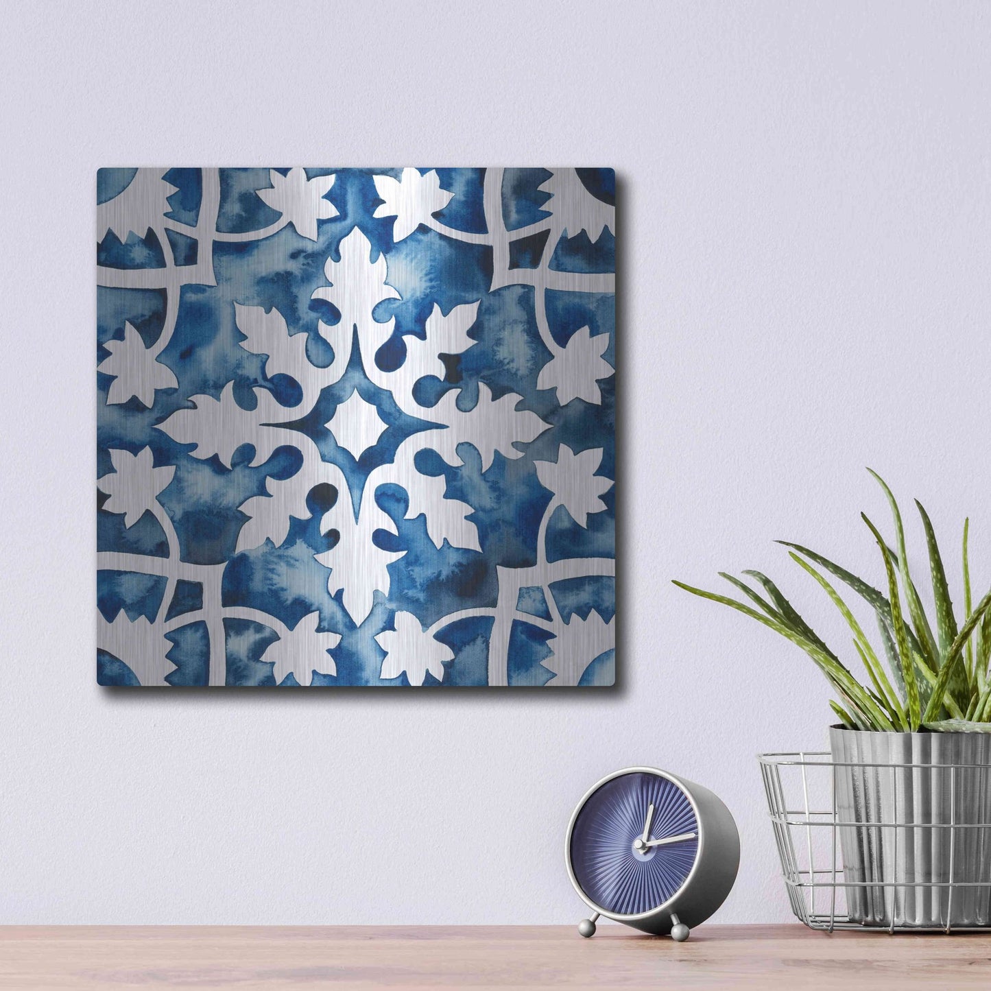 Luxe Metal Art 'Cobalt Tile V' by Grace Popp, Metal Wall Art,12x12