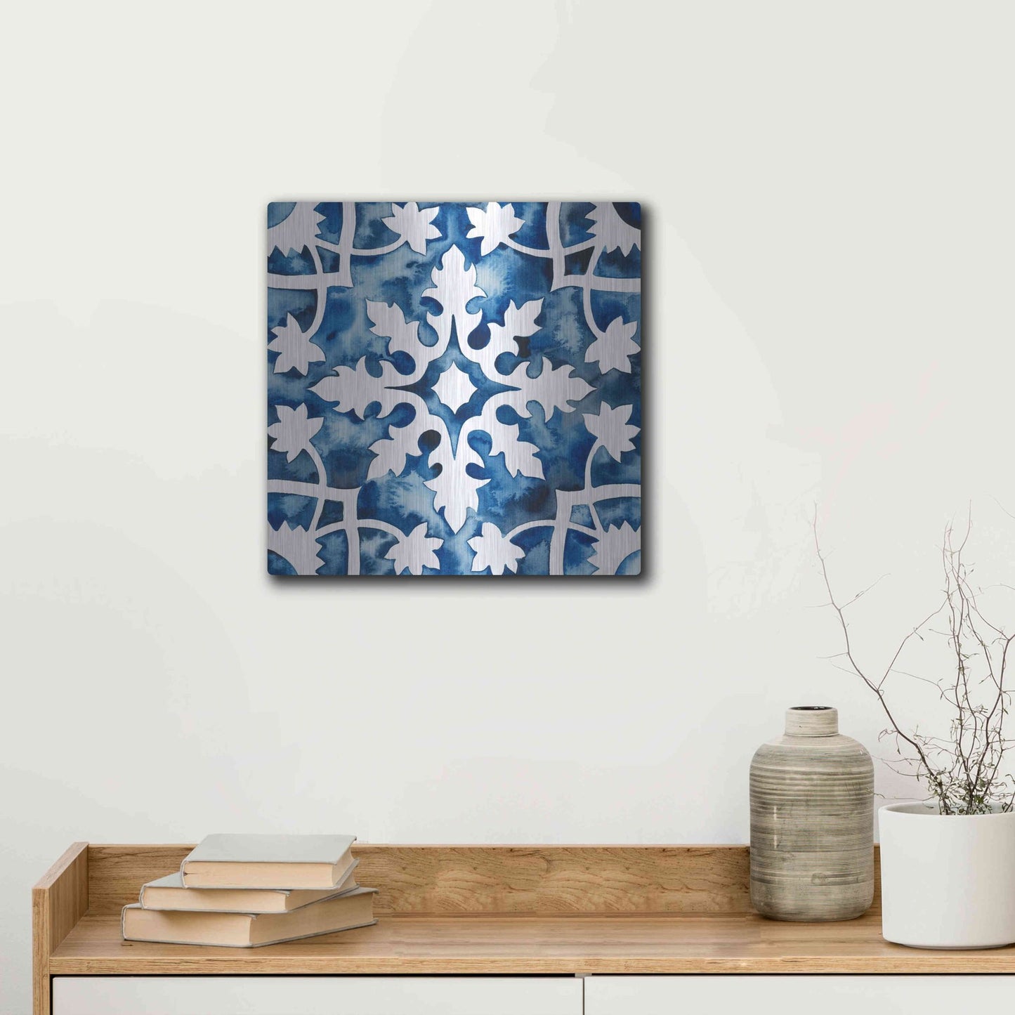Luxe Metal Art 'Cobalt Tile V' by Grace Popp, Metal Wall Art,12x12