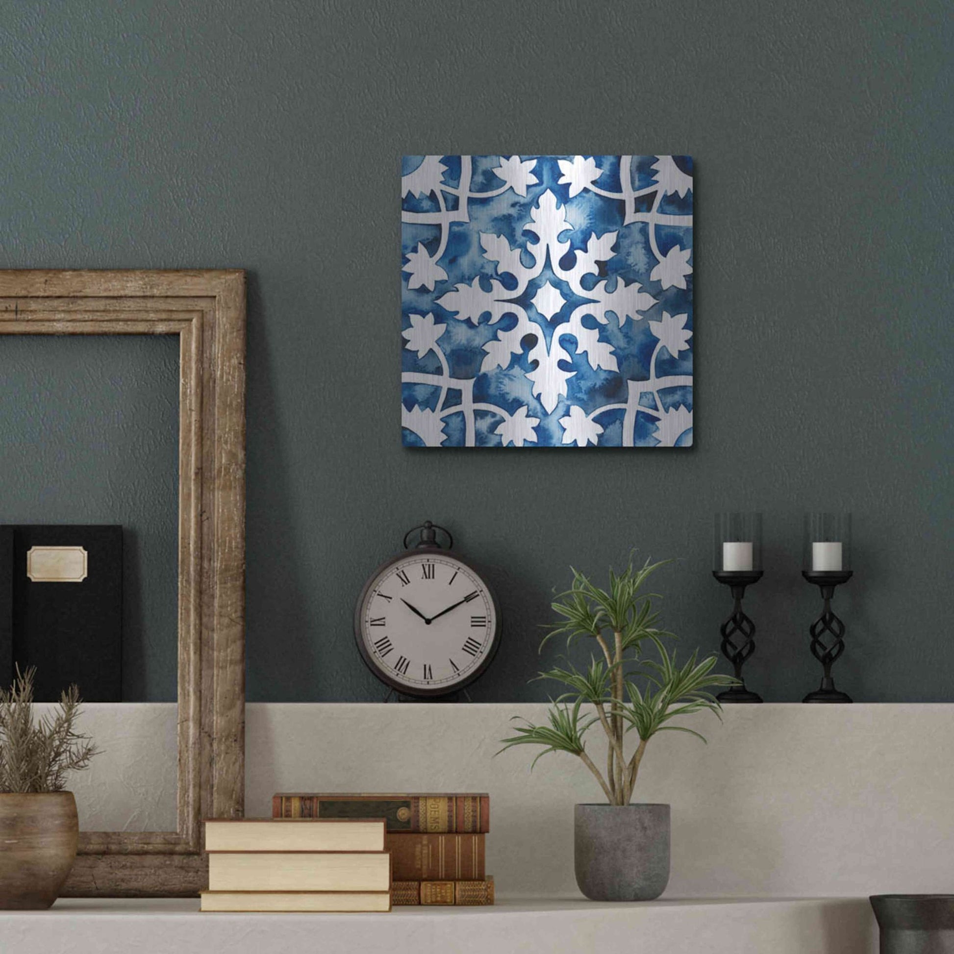 Luxe Metal Art 'Cobalt Tile V' by Grace Popp, Metal Wall Art,12x12