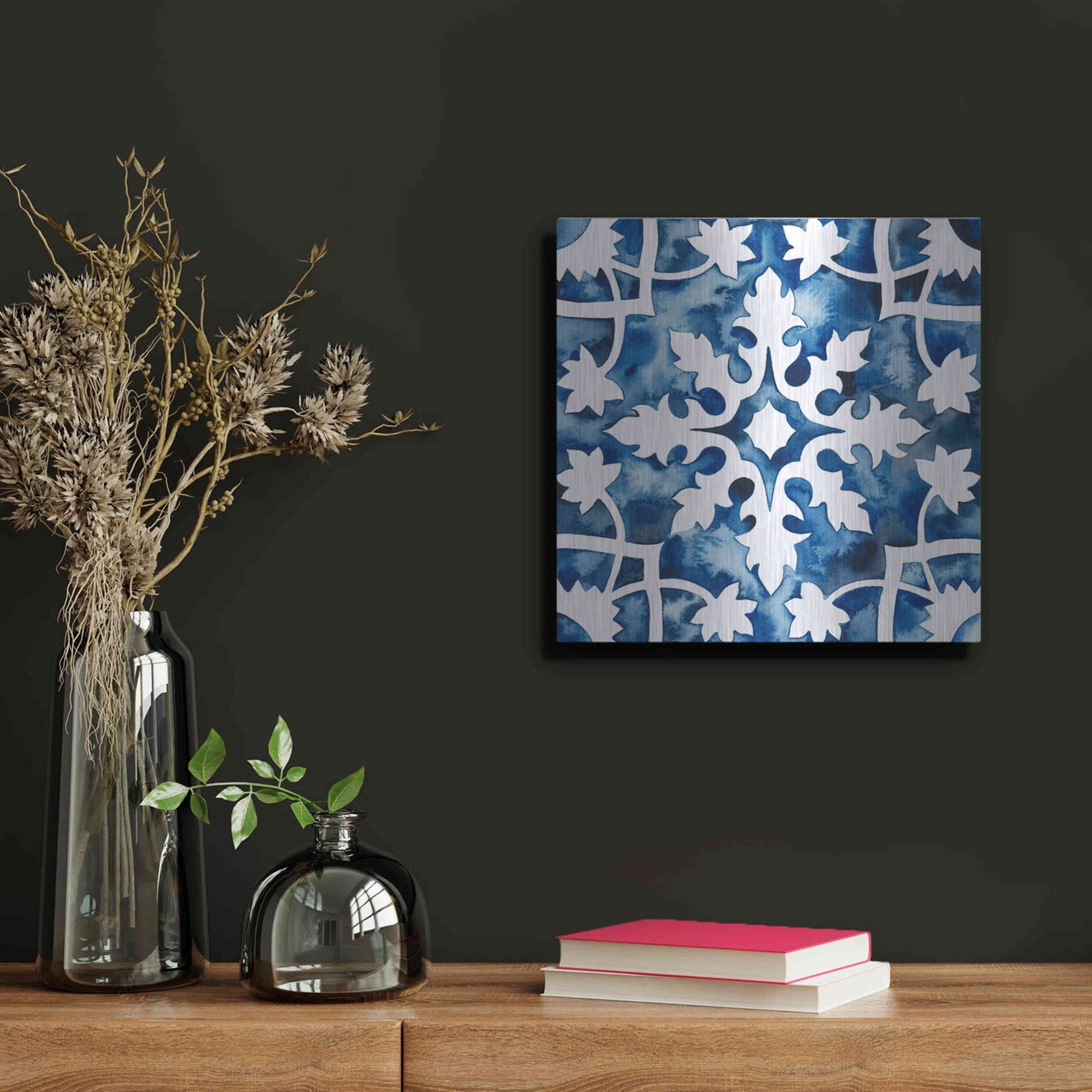 Luxe Metal Art 'Cobalt Tile V' by Grace Popp, Metal Wall Art,12x12