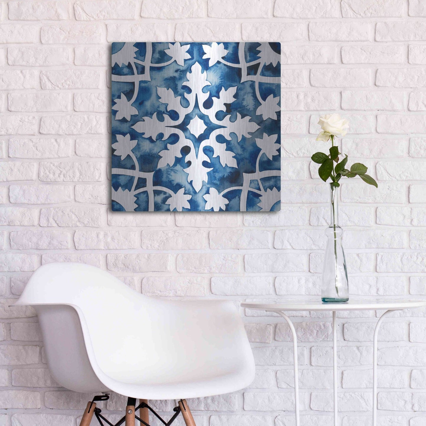 Luxe Metal Art 'Cobalt Tile V' by Grace Popp, Metal Wall Art,24x24