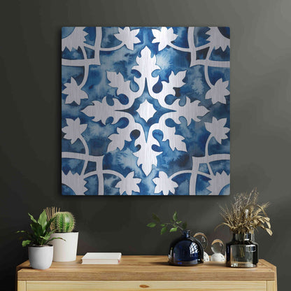 Luxe Metal Art 'Cobalt Tile V' by Grace Popp, Metal Wall Art,24x24