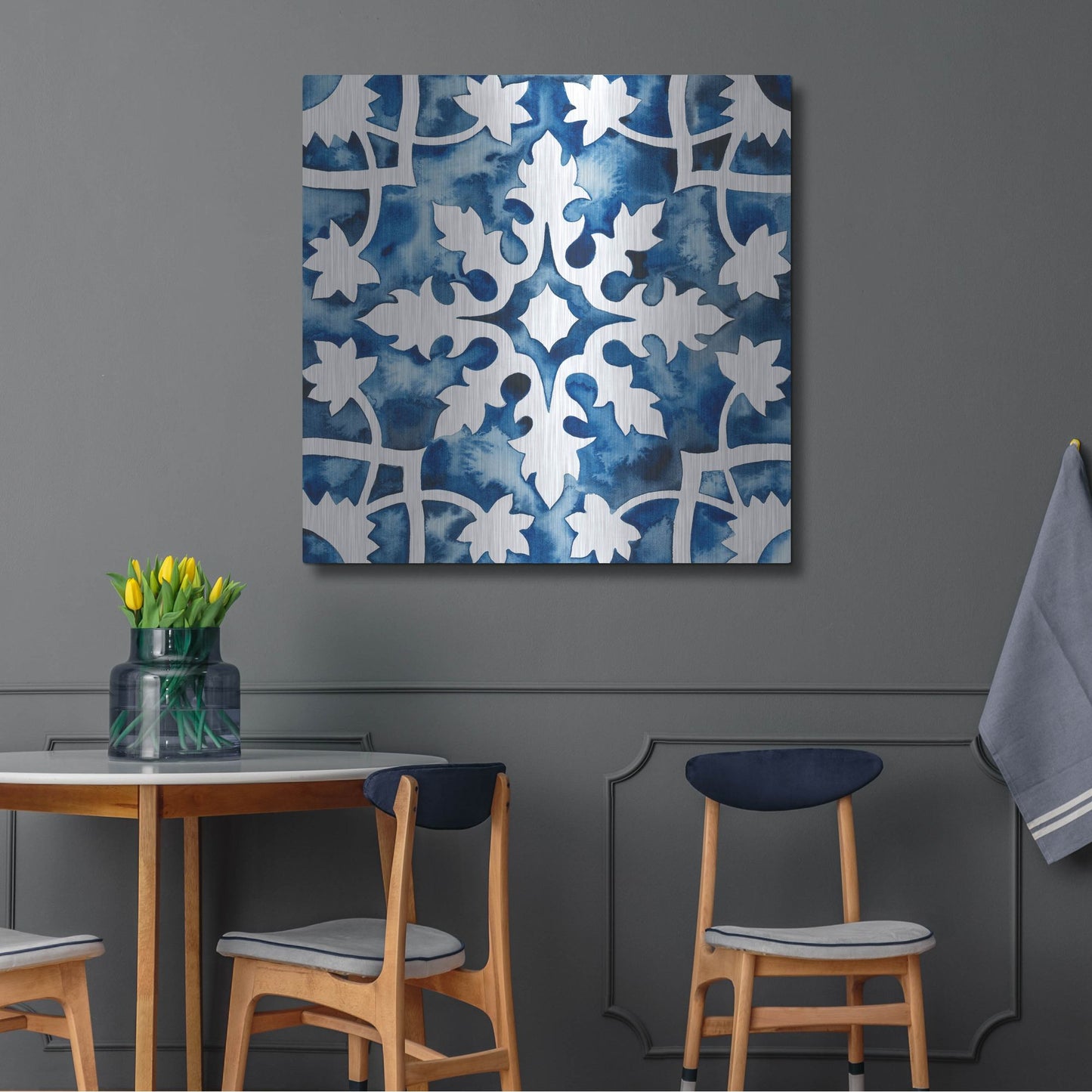 Luxe Metal Art 'Cobalt Tile V' by Grace Popp, Metal Wall Art,36x36