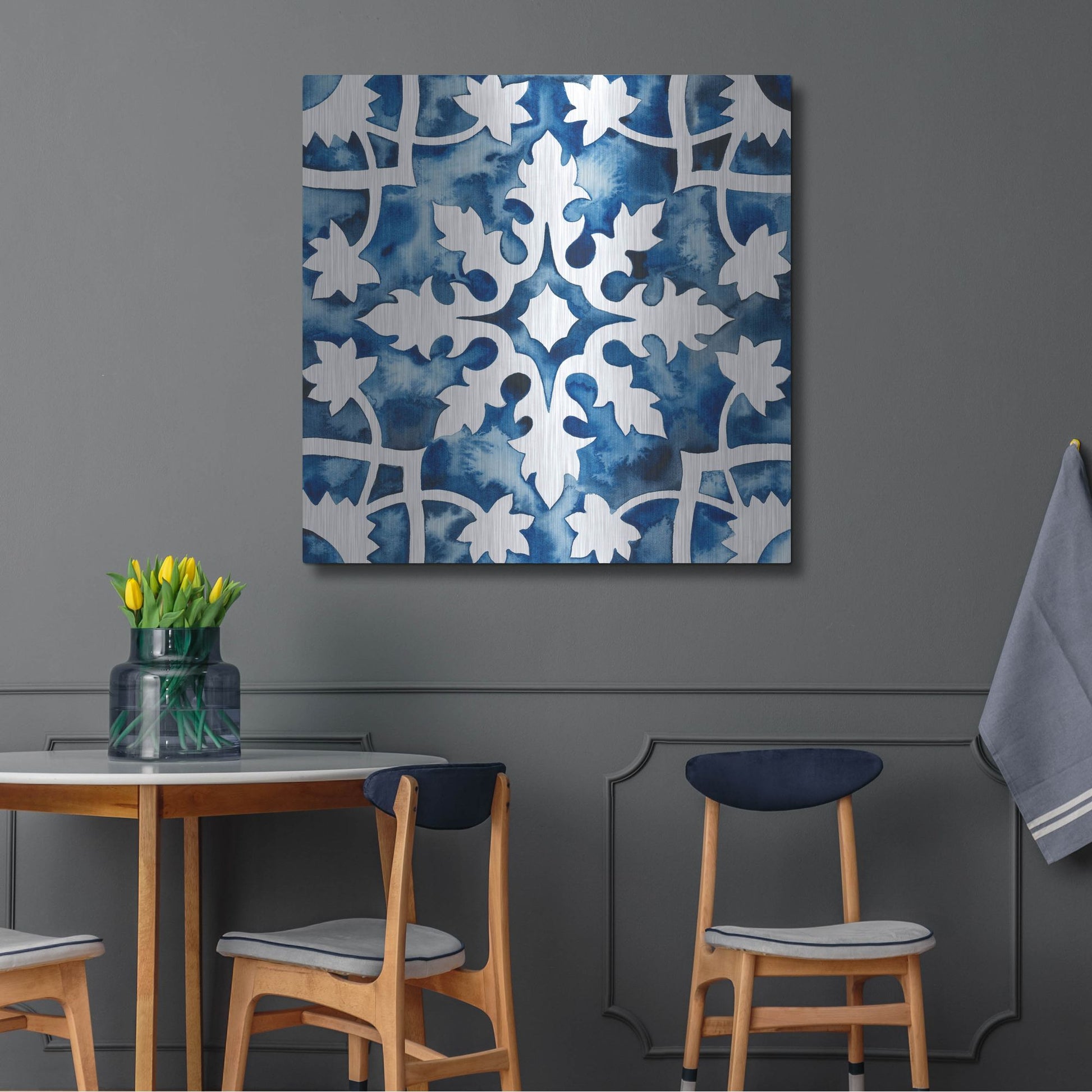 Luxe Metal Art 'Cobalt Tile V' by Grace Popp, Metal Wall Art,36x36