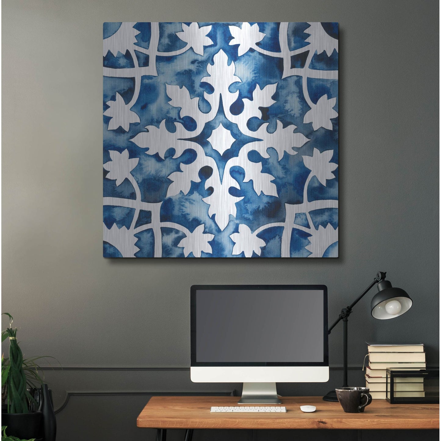 Luxe Metal Art 'Cobalt Tile V' by Grace Popp, Metal Wall Art,36x36
