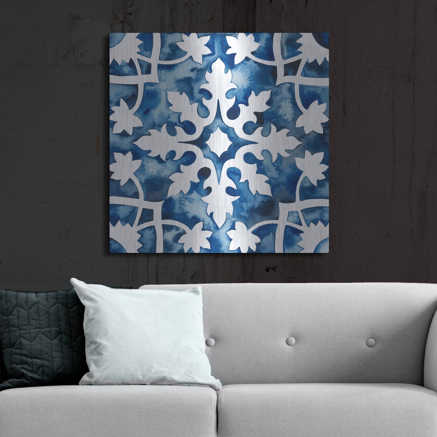 Luxe Metal Art 'Cobalt Tile V' by Grace Popp, Metal Wall Art,36x36