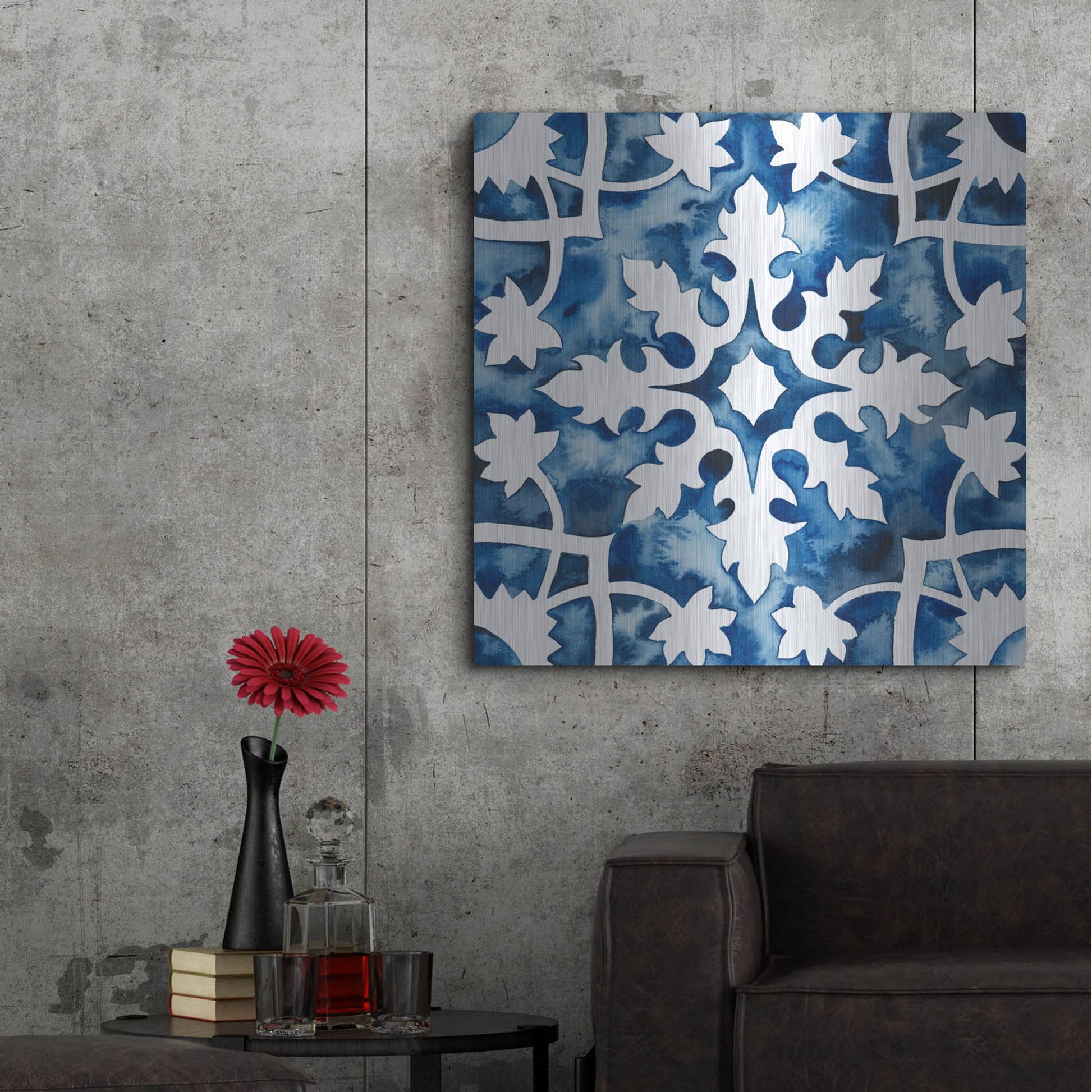 Luxe Metal Art 'Cobalt Tile V' by Grace Popp, Metal Wall Art,36x36