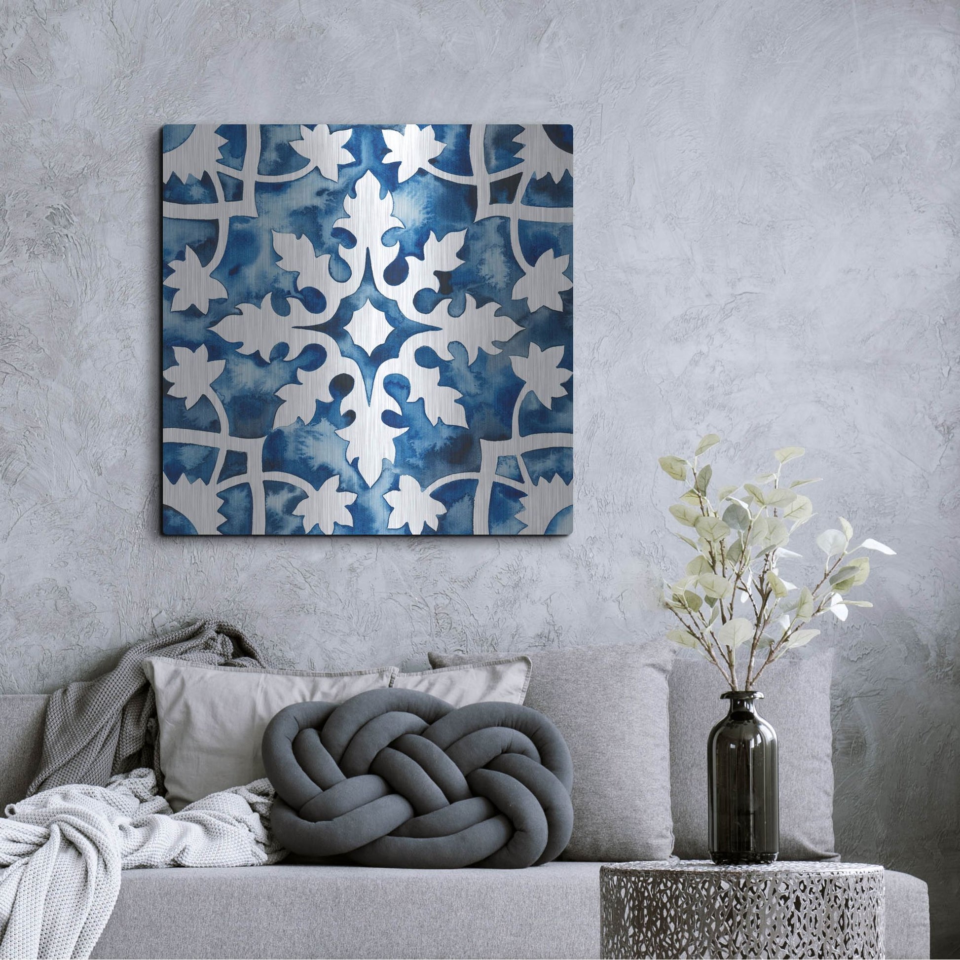 Luxe Metal Art 'Cobalt Tile V' by Grace Popp, Metal Wall Art,36x36