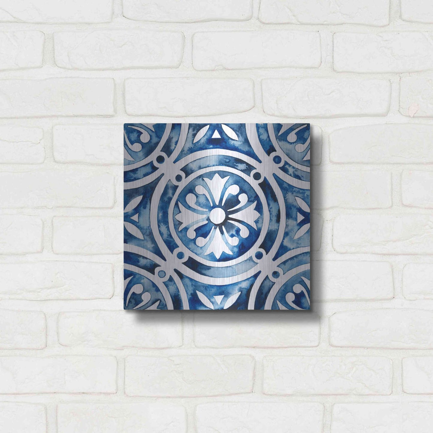 Luxe Metal Art 'Cobalt Tile IV' by Grace Popp, Metal Wall Art,12x12