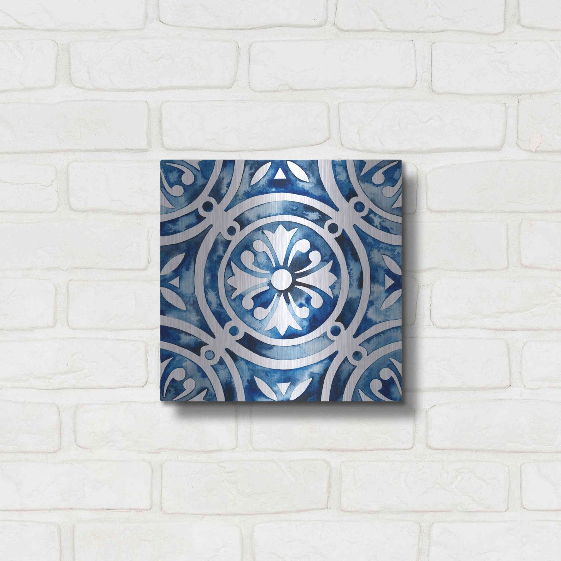 Luxe Metal Art 'Cobalt Tile IV' by Grace Popp, Metal Wall Art,12x12
