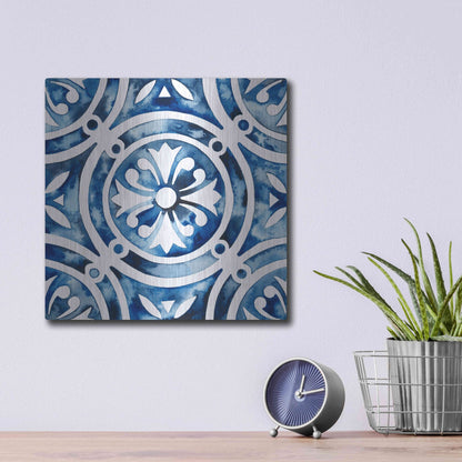 Luxe Metal Art 'Cobalt Tile IV' by Grace Popp, Metal Wall Art,12x12