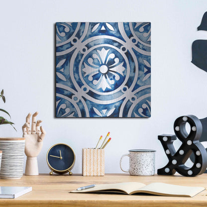 Luxe Metal Art 'Cobalt Tile IV' by Grace Popp, Metal Wall Art,12x12