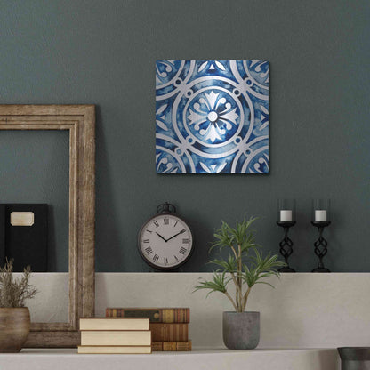 Luxe Metal Art 'Cobalt Tile IV' by Grace Popp, Metal Wall Art,12x12