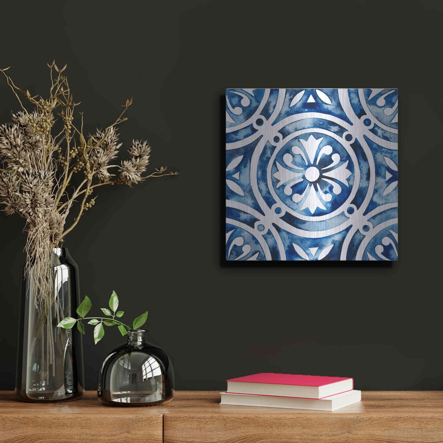 Luxe Metal Art 'Cobalt Tile IV' by Grace Popp, Metal Wall Art,12x12