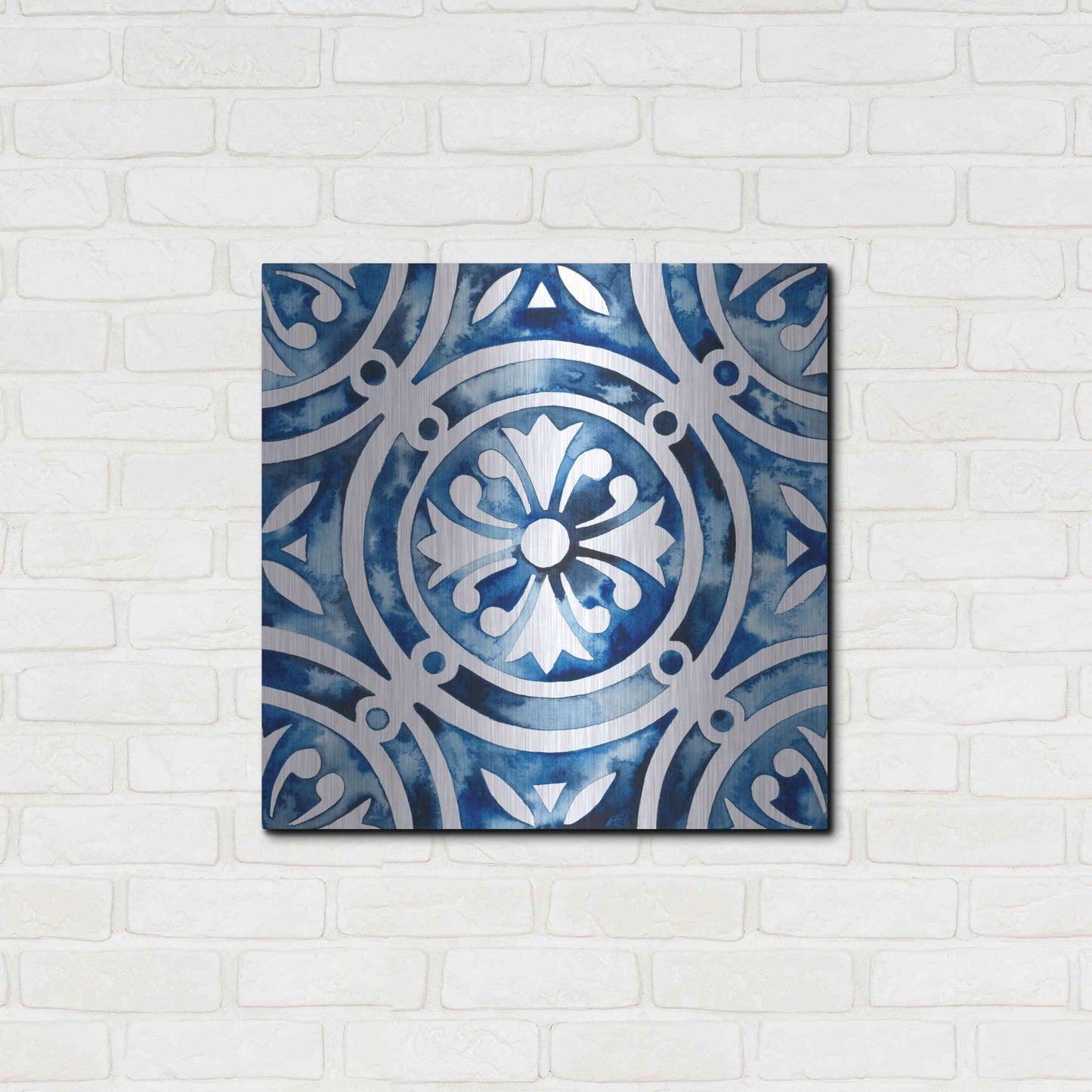 Luxe Metal Art 'Cobalt Tile IV' by Grace Popp, Metal Wall Art,24x24