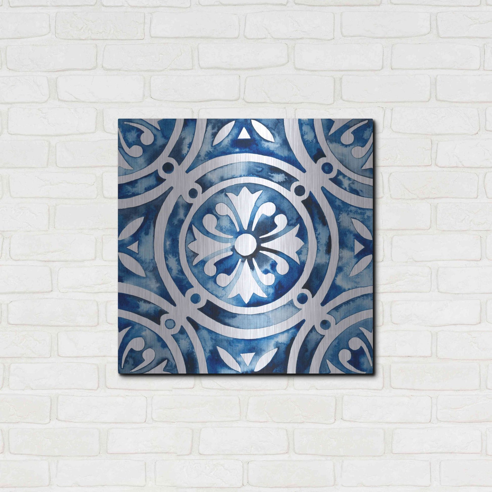 Luxe Metal Art 'Cobalt Tile IV' by Grace Popp, Metal Wall Art,24x24