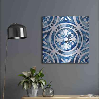 Luxe Metal Art 'Cobalt Tile IV' by Grace Popp, Metal Wall Art,24x24