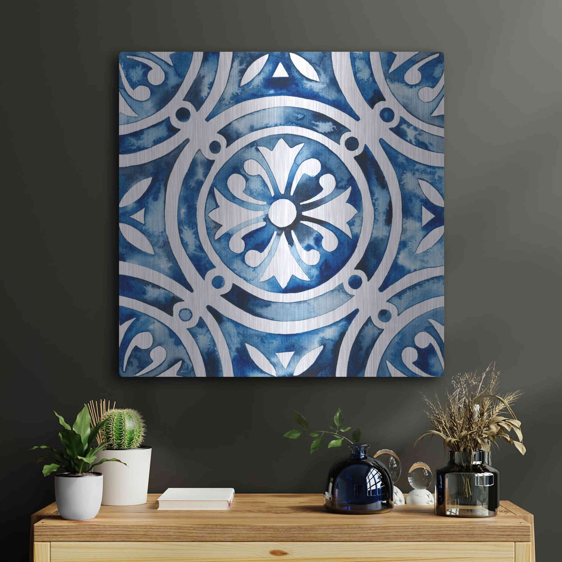 Luxe Metal Art 'Cobalt Tile IV' by Grace Popp, Metal Wall Art,24x24