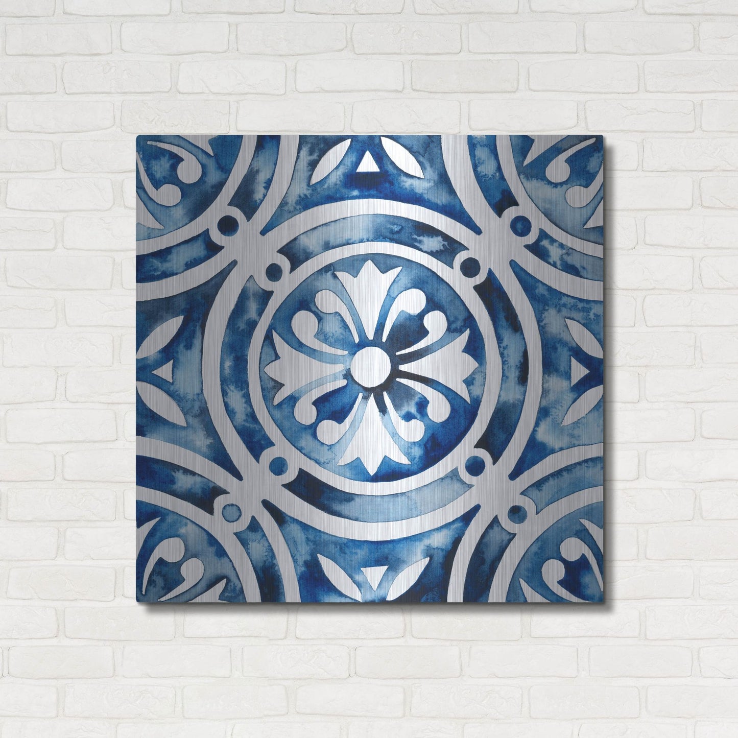 Luxe Metal Art 'Cobalt Tile IV' by Grace Popp, Metal Wall Art,36x36