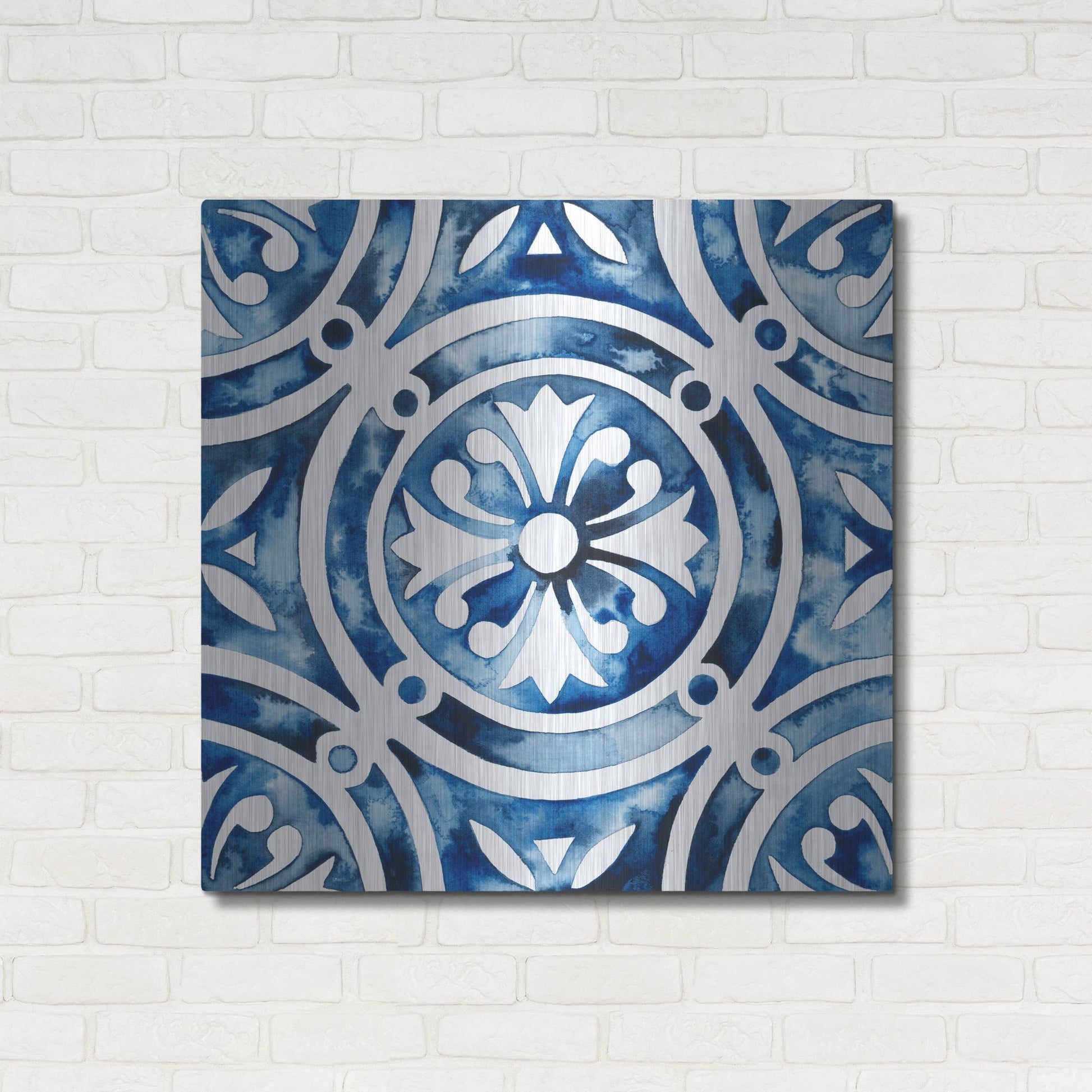 Luxe Metal Art 'Cobalt Tile IV' by Grace Popp, Metal Wall Art,36x36