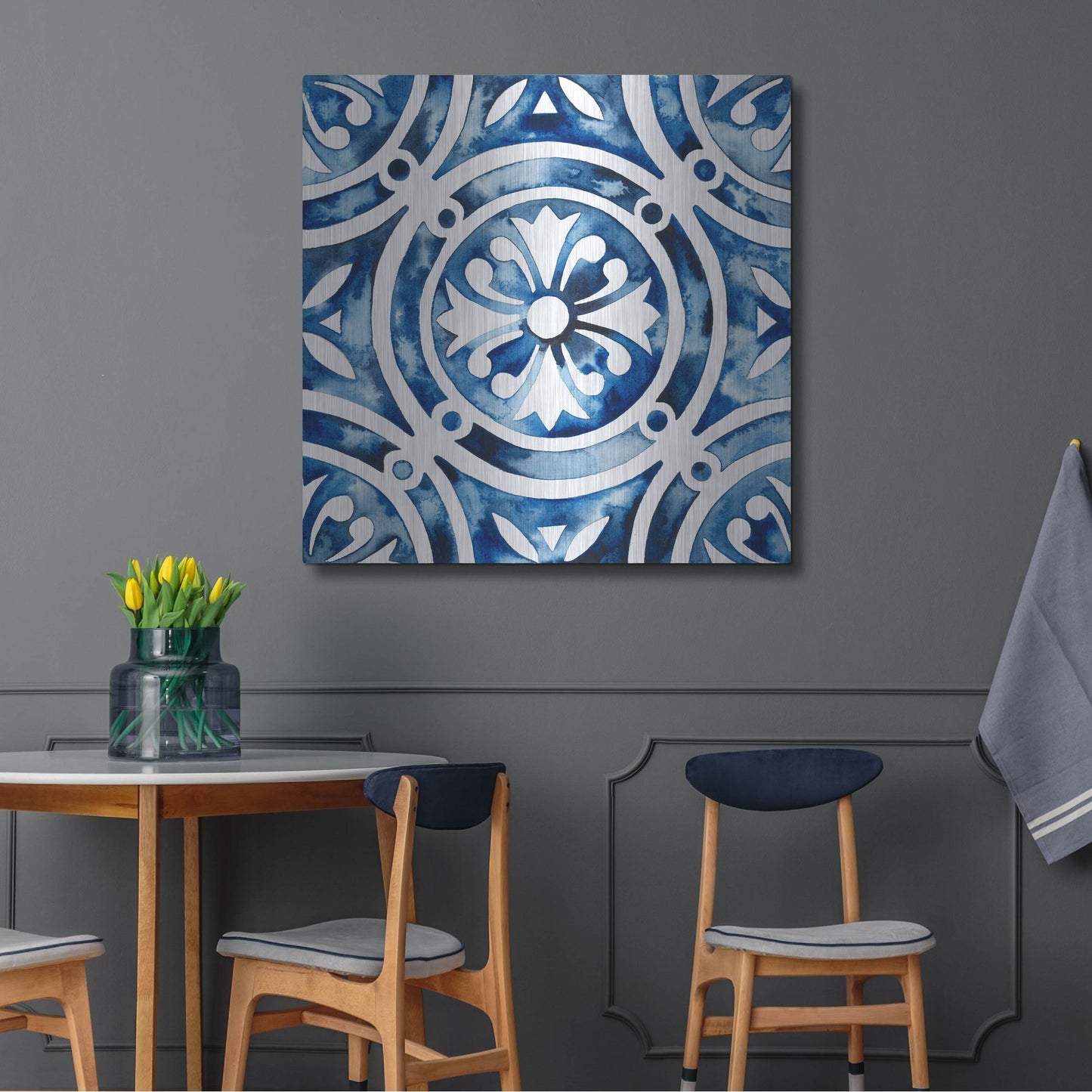 Luxe Metal Art 'Cobalt Tile IV' by Grace Popp, Metal Wall Art,36x36