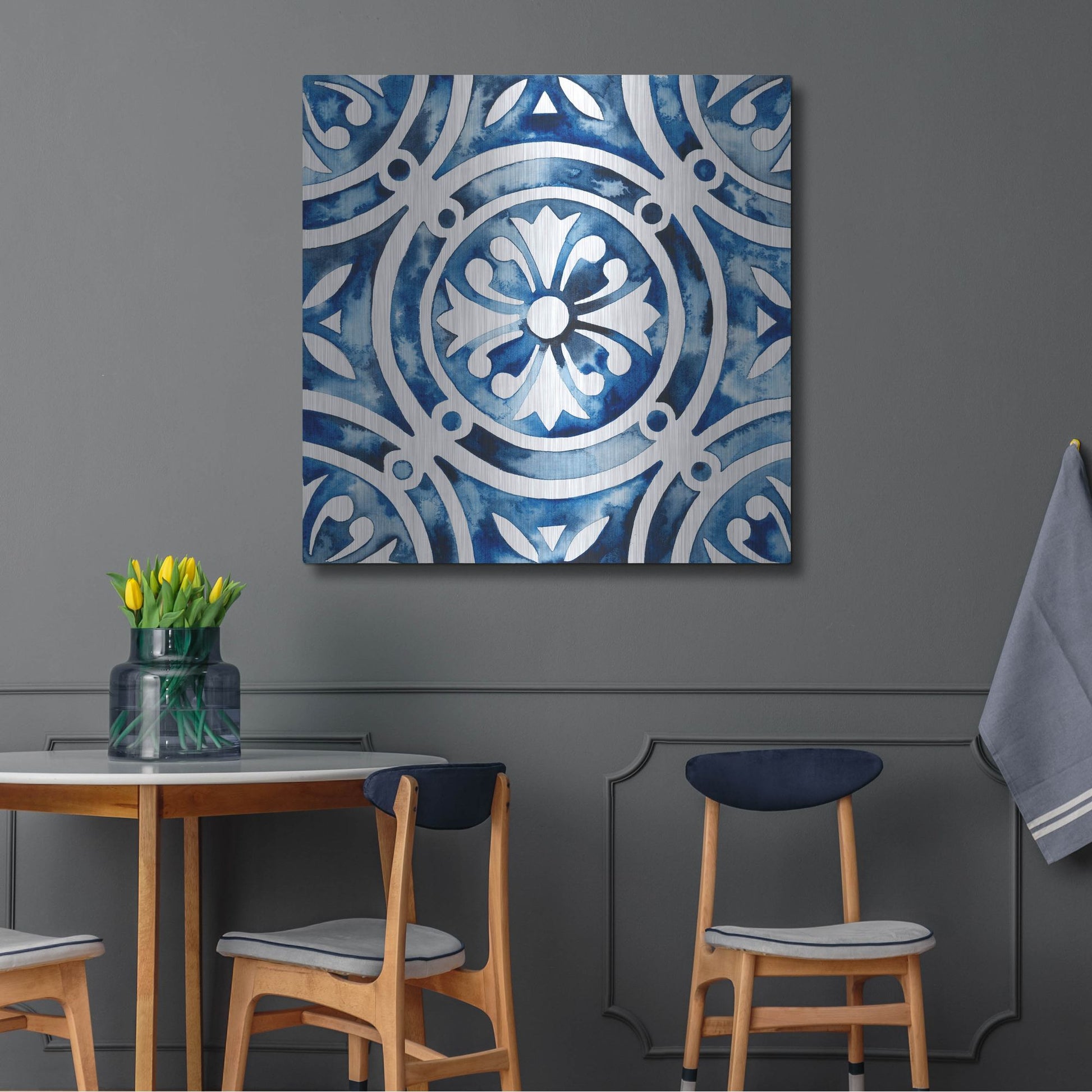 Luxe Metal Art 'Cobalt Tile IV' by Grace Popp, Metal Wall Art,36x36