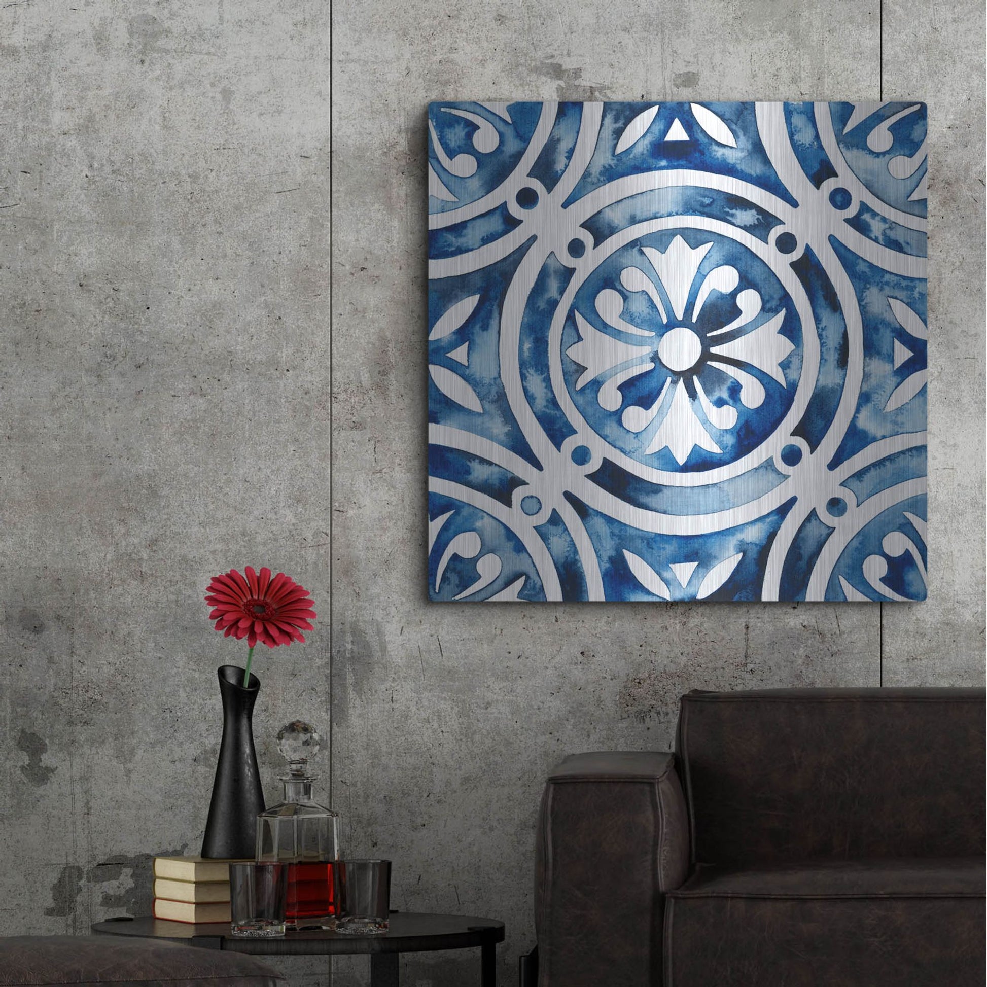 Luxe Metal Art 'Cobalt Tile IV' by Grace Popp, Metal Wall Art,36x36