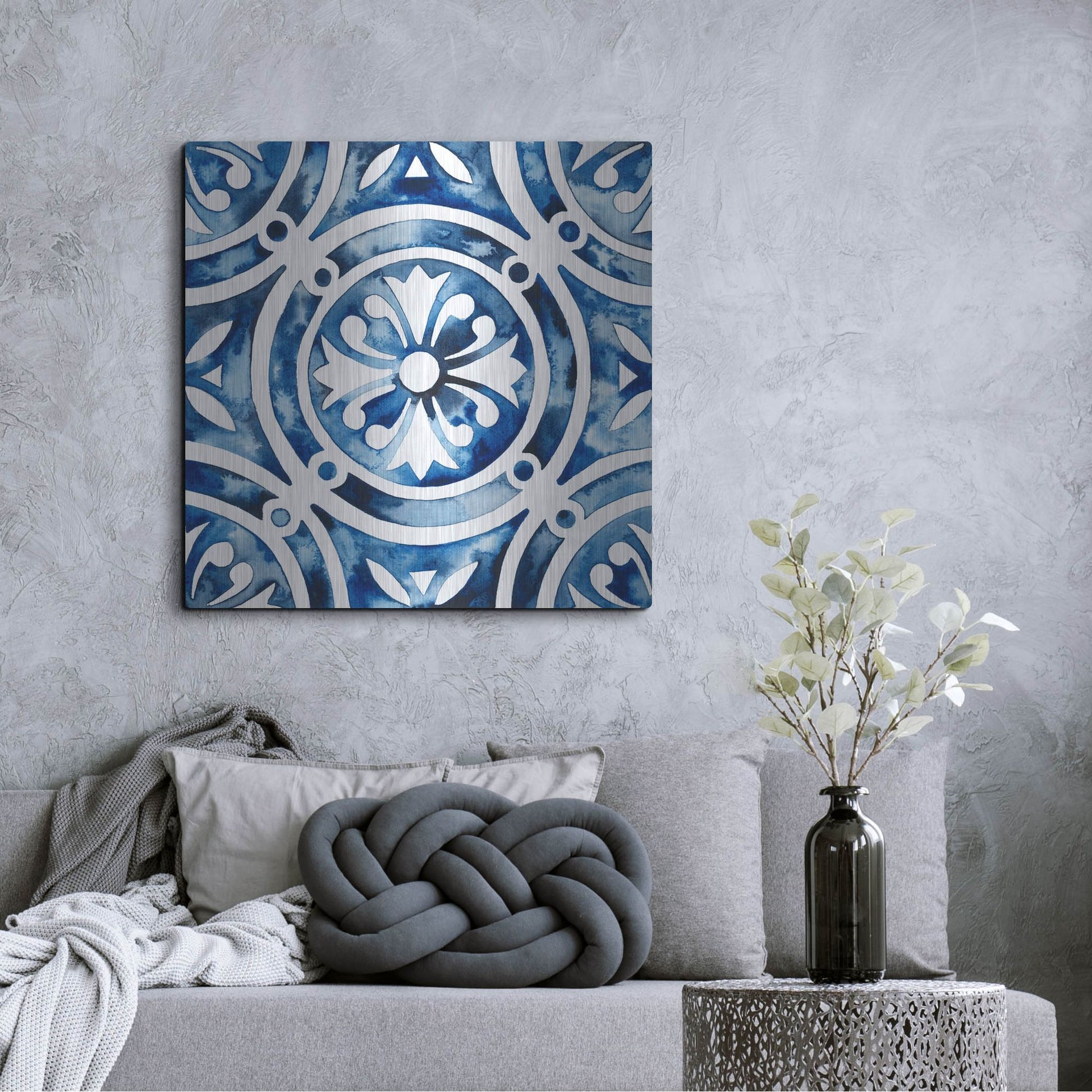 Luxe Metal Art 'Cobalt Tile IV' by Grace Popp, Metal Wall Art,36x36