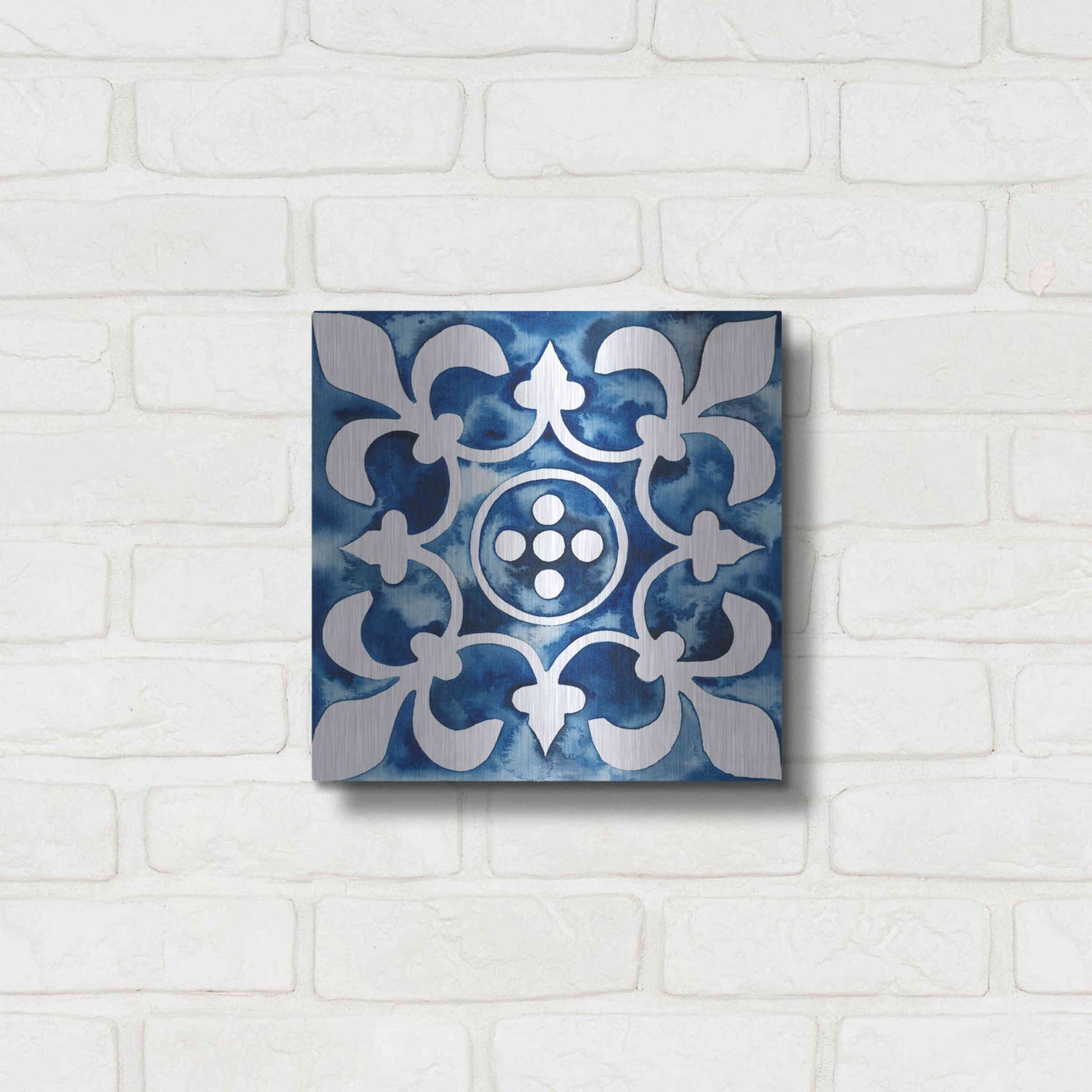 Luxe Metal Art 'Cobalt Tile III' by Grace Popp, Metal Wall Art,12x12
