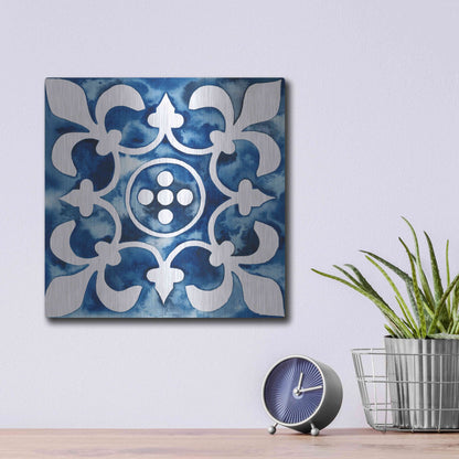 Luxe Metal Art 'Cobalt Tile III' by Grace Popp, Metal Wall Art,12x12