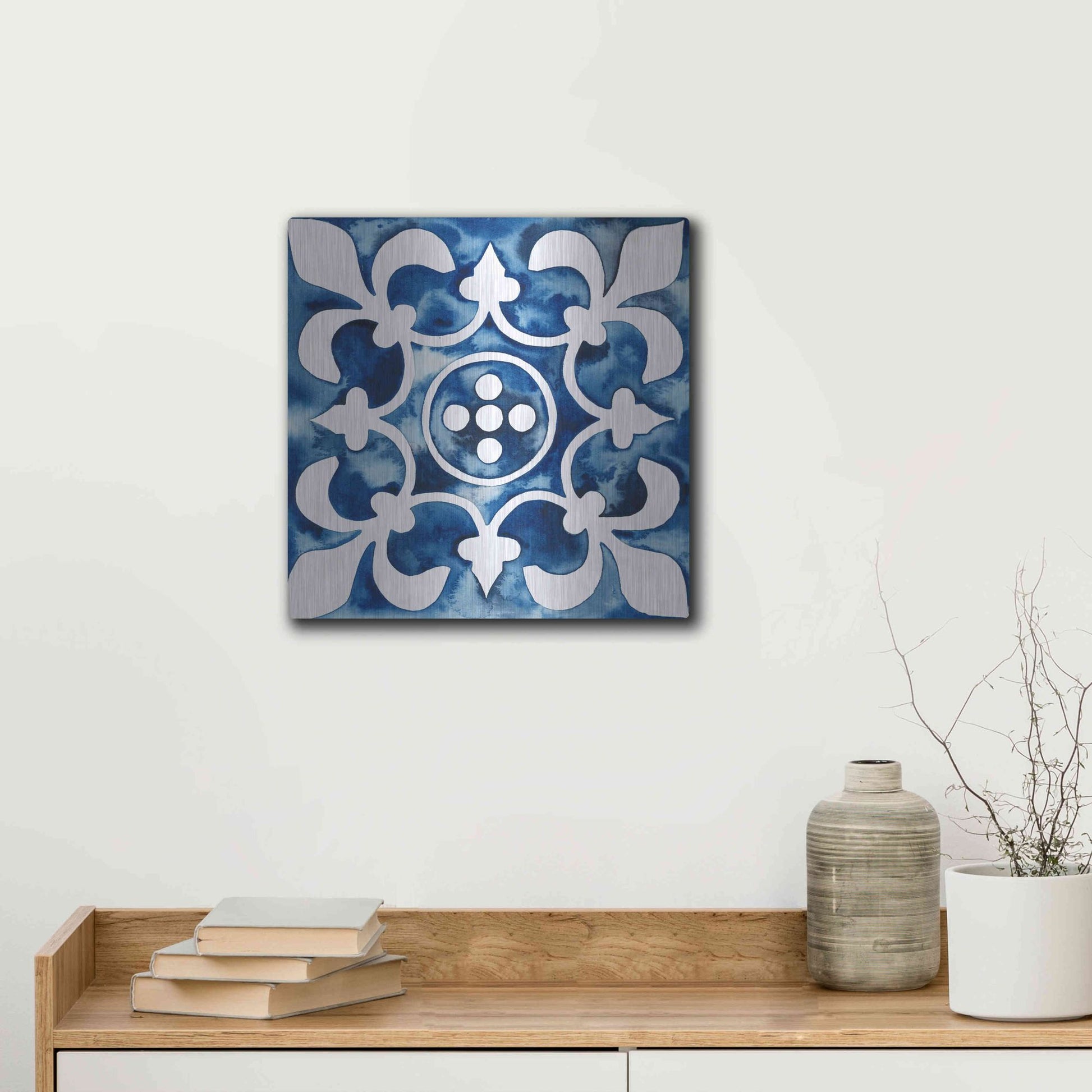 Luxe Metal Art 'Cobalt Tile III' by Grace Popp, Metal Wall Art,12x12