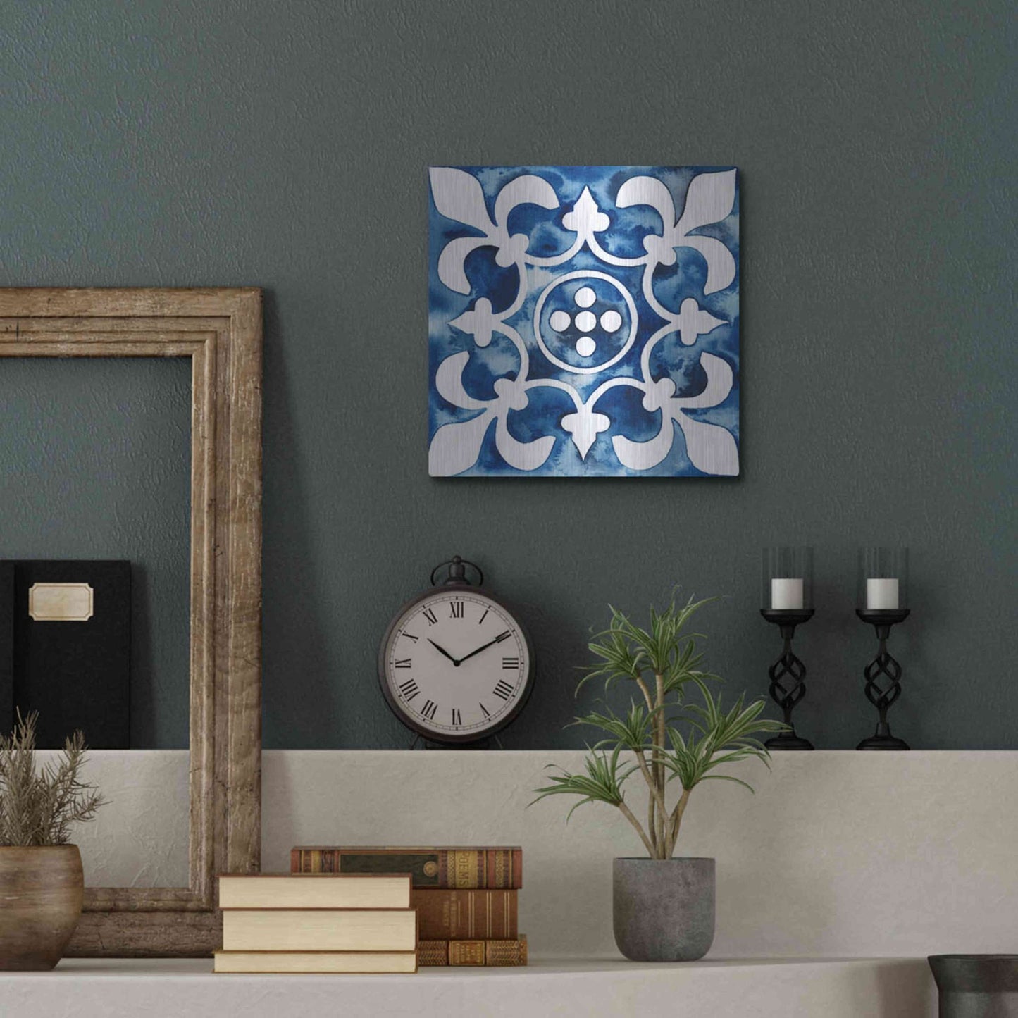 Luxe Metal Art 'Cobalt Tile III' by Grace Popp, Metal Wall Art,12x12