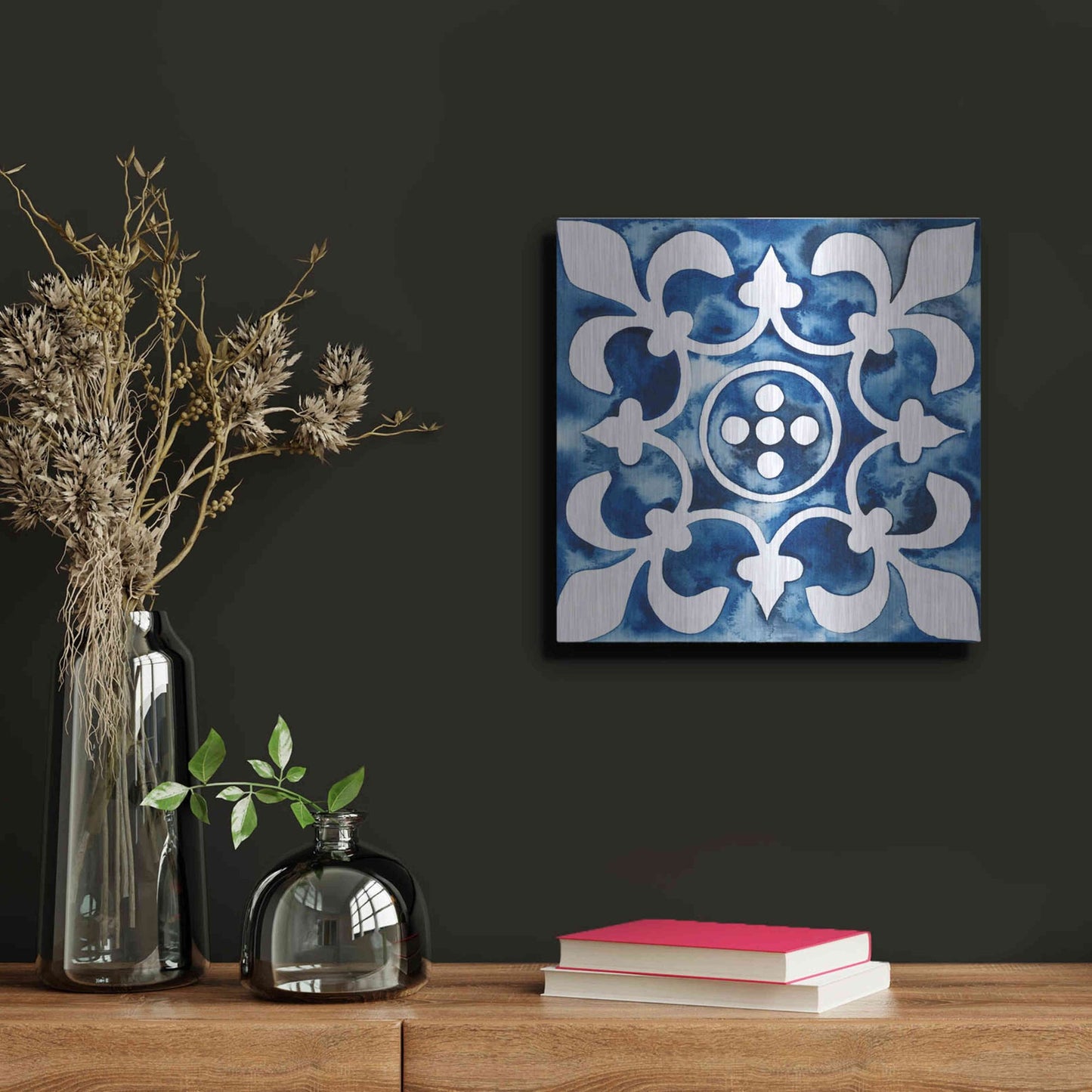 Luxe Metal Art 'Cobalt Tile III' by Grace Popp, Metal Wall Art,12x12