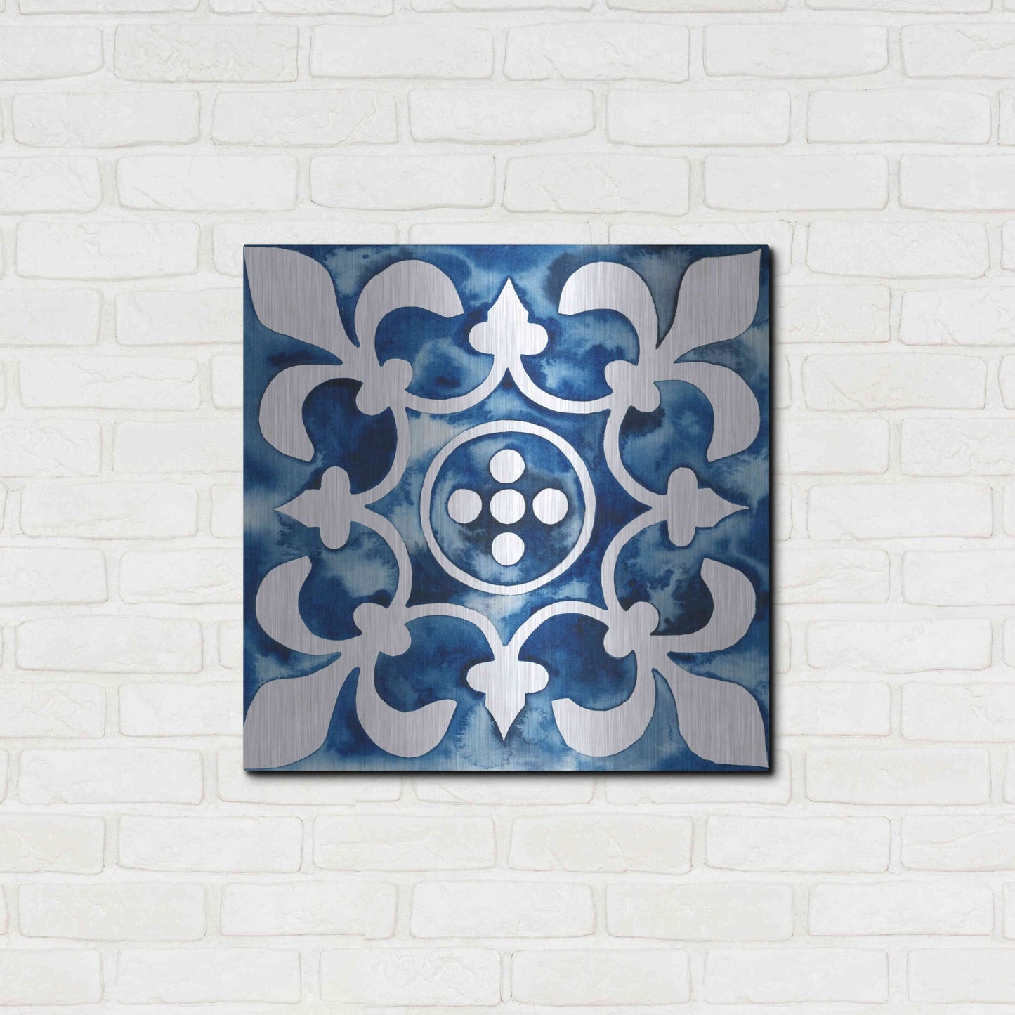 Luxe Metal Art 'Cobalt Tile III' by Grace Popp, Metal Wall Art,24x24