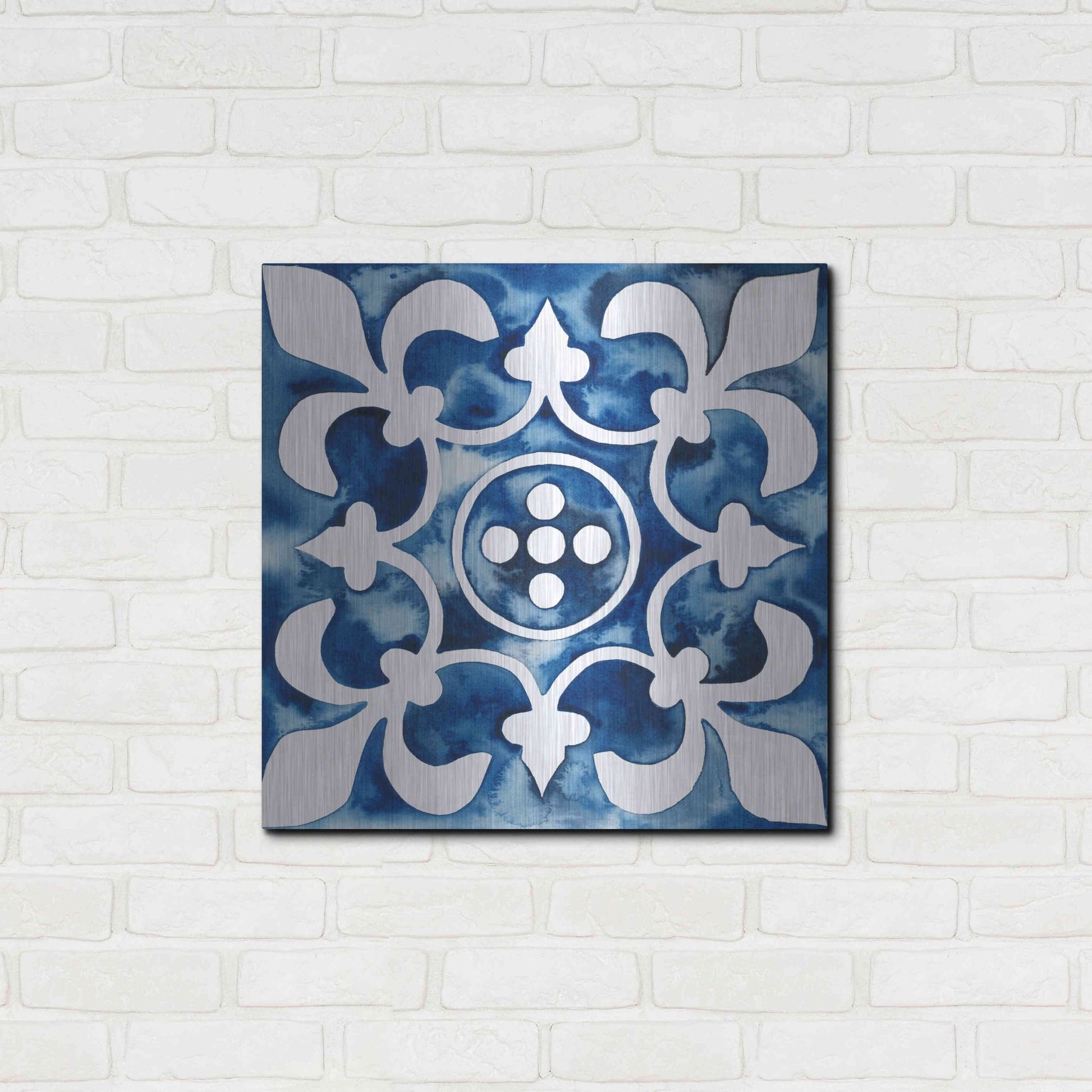 Luxe Metal Art 'Cobalt Tile III' by Grace Popp, Metal Wall Art,24x24